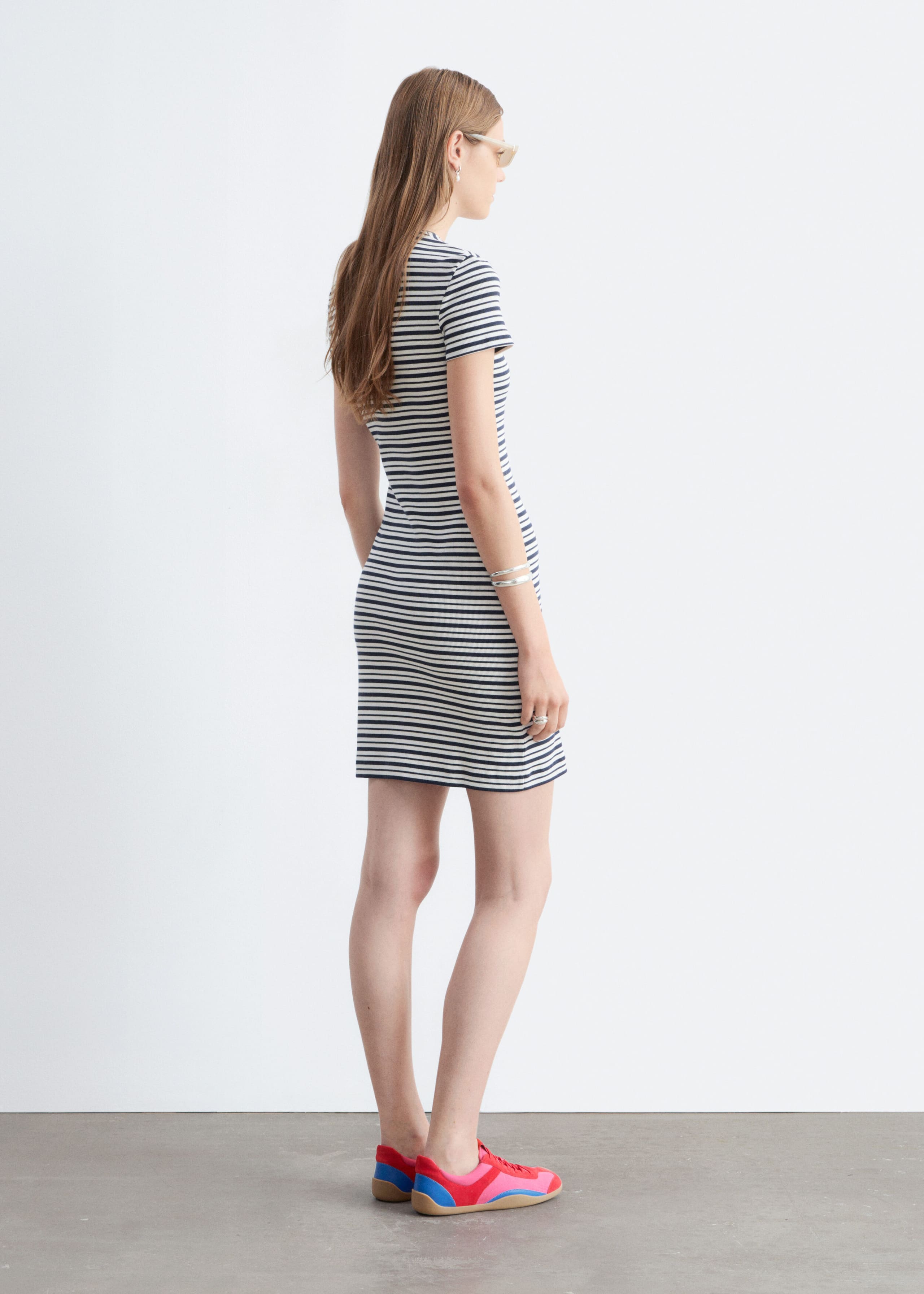 Cotton Jersey Mini Dress - White/Blue/Striped - Lookbook