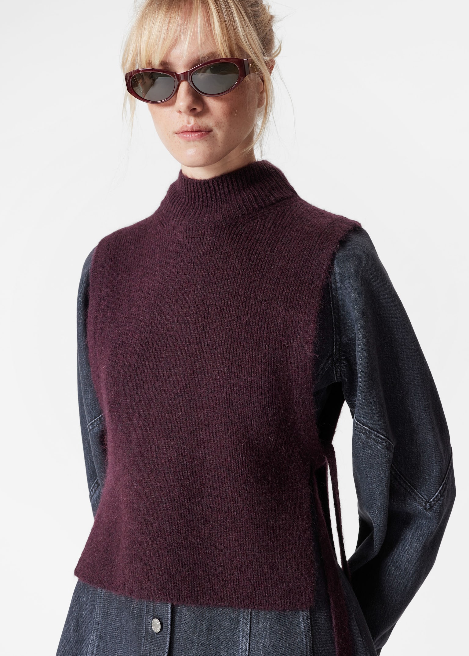 Pullunder aus Wolle mit Kragen - Weinrot/Graubraun/Rot/Dunkelbraun/Navyblau