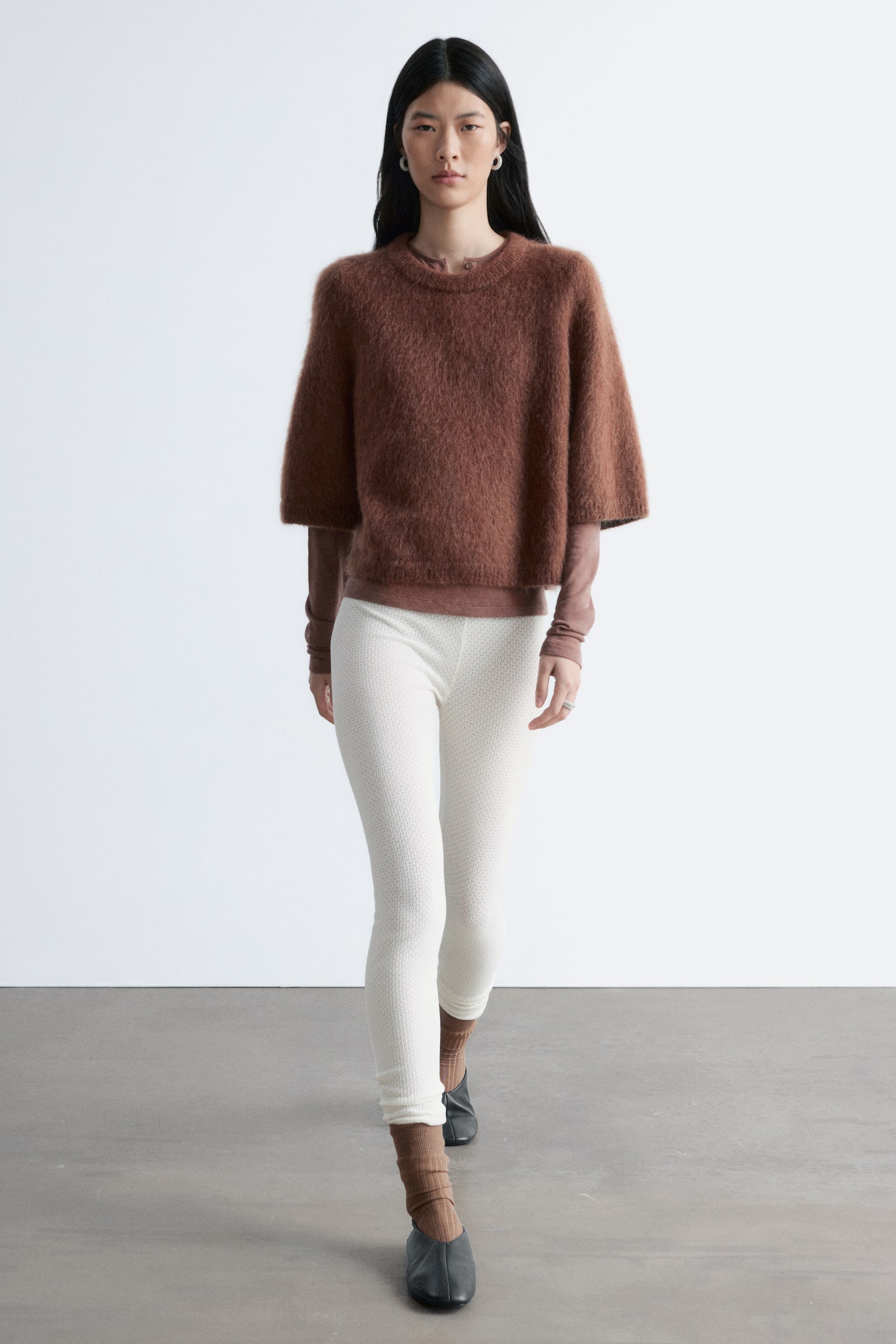 Pointellestickade leggings - Crèmevit - 3