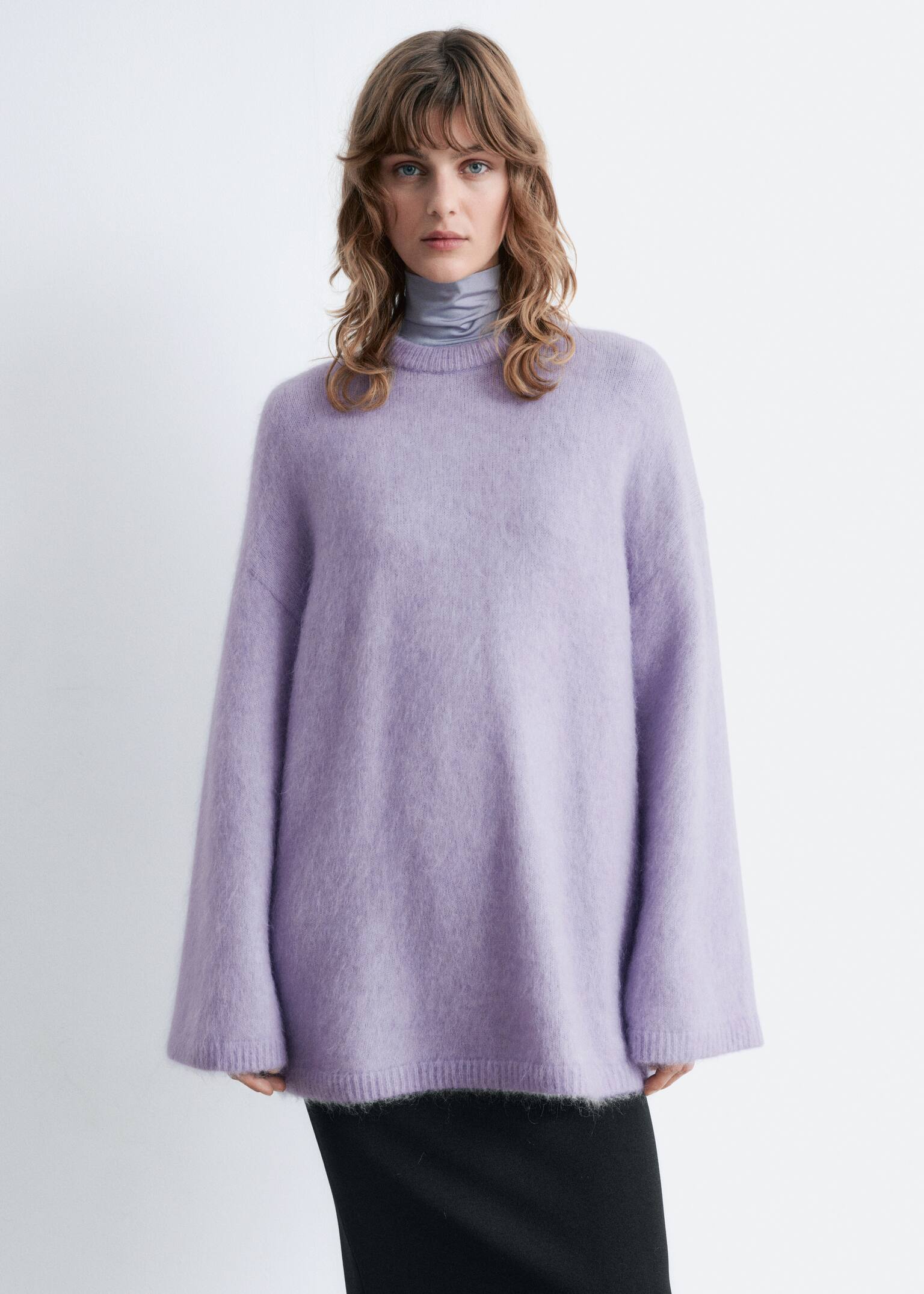 Pulover supradimensionat din amestec de mohair - Lilac/Maro închis - 1