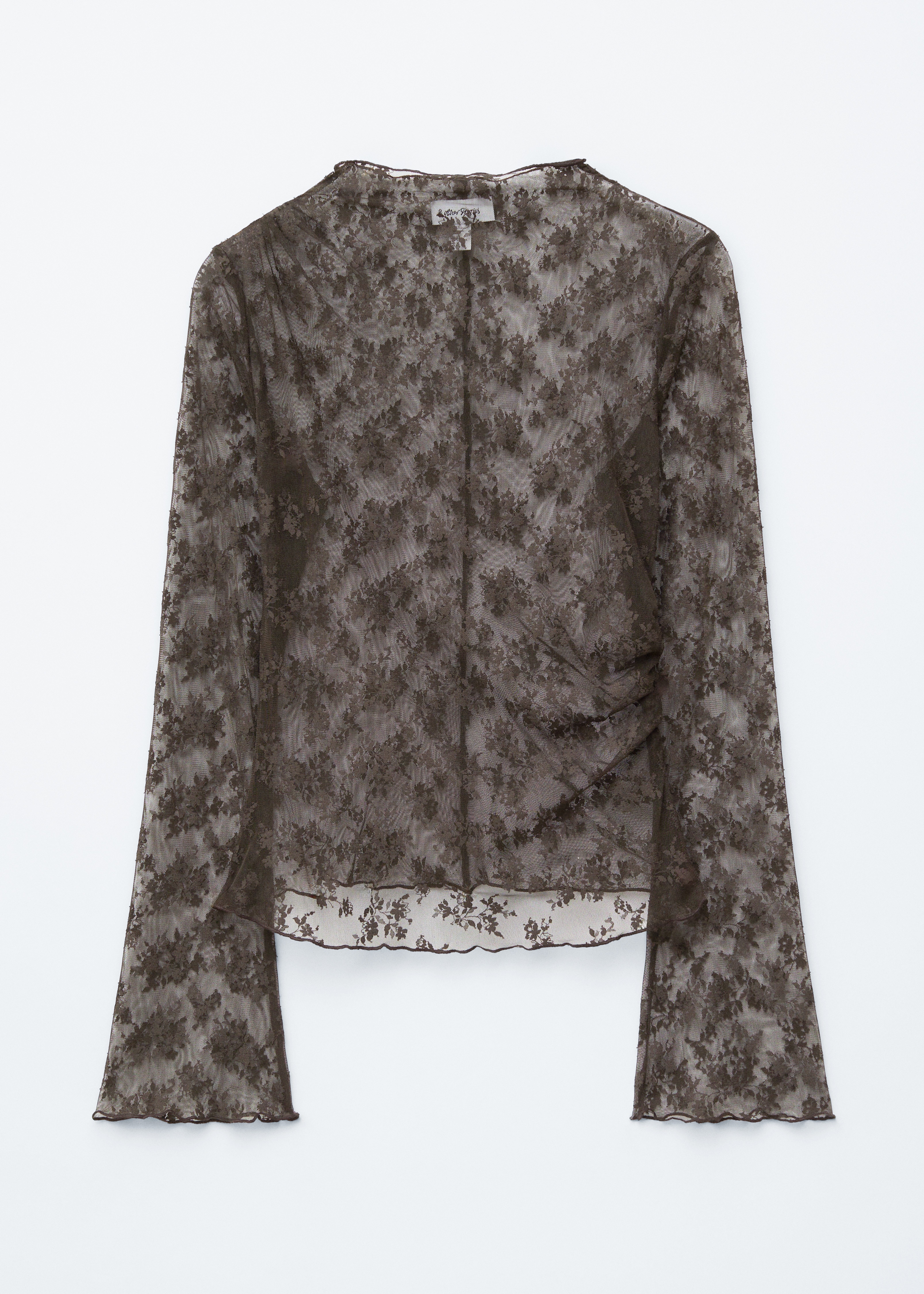 Krajkový top s dlouhým rukávem - Tmavě hnědá/Khaki hnědá