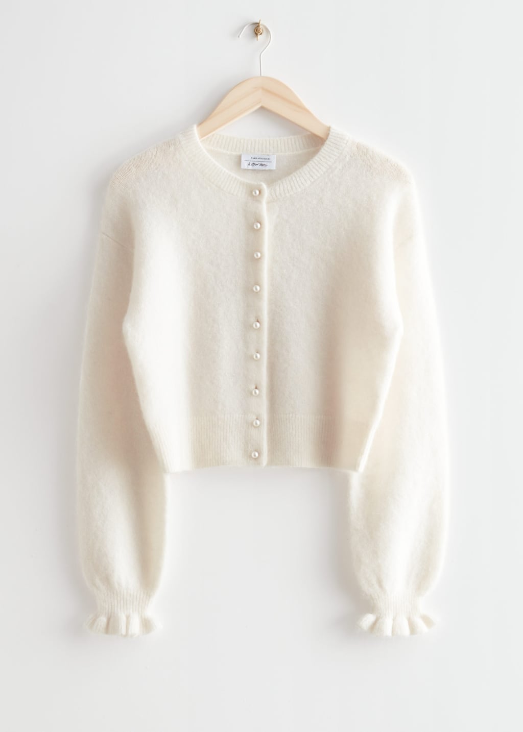 Frill Cuff Knit Cardigan - Beige - Still Life