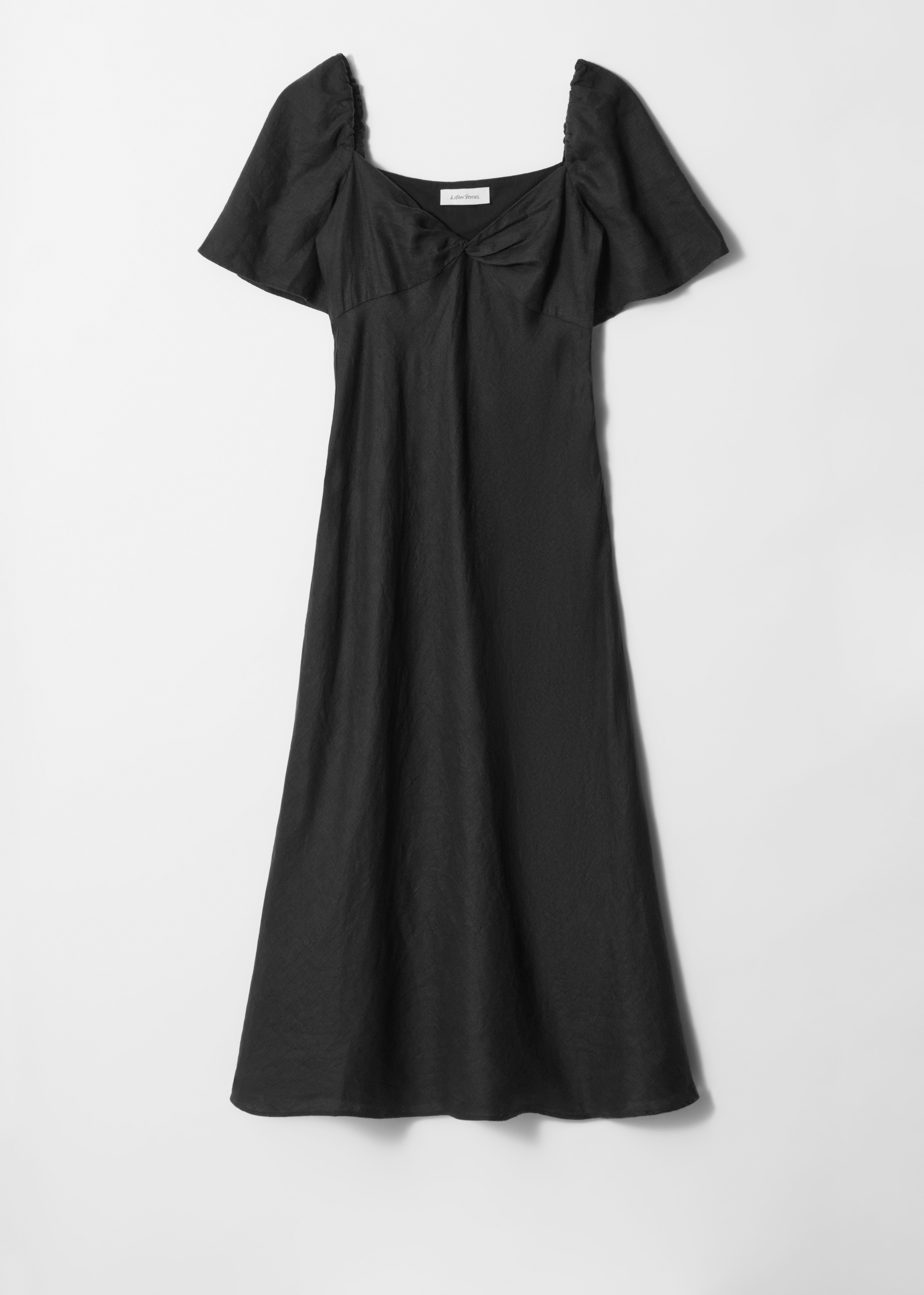 Lněné midi šaty - Black/Světle žlutá