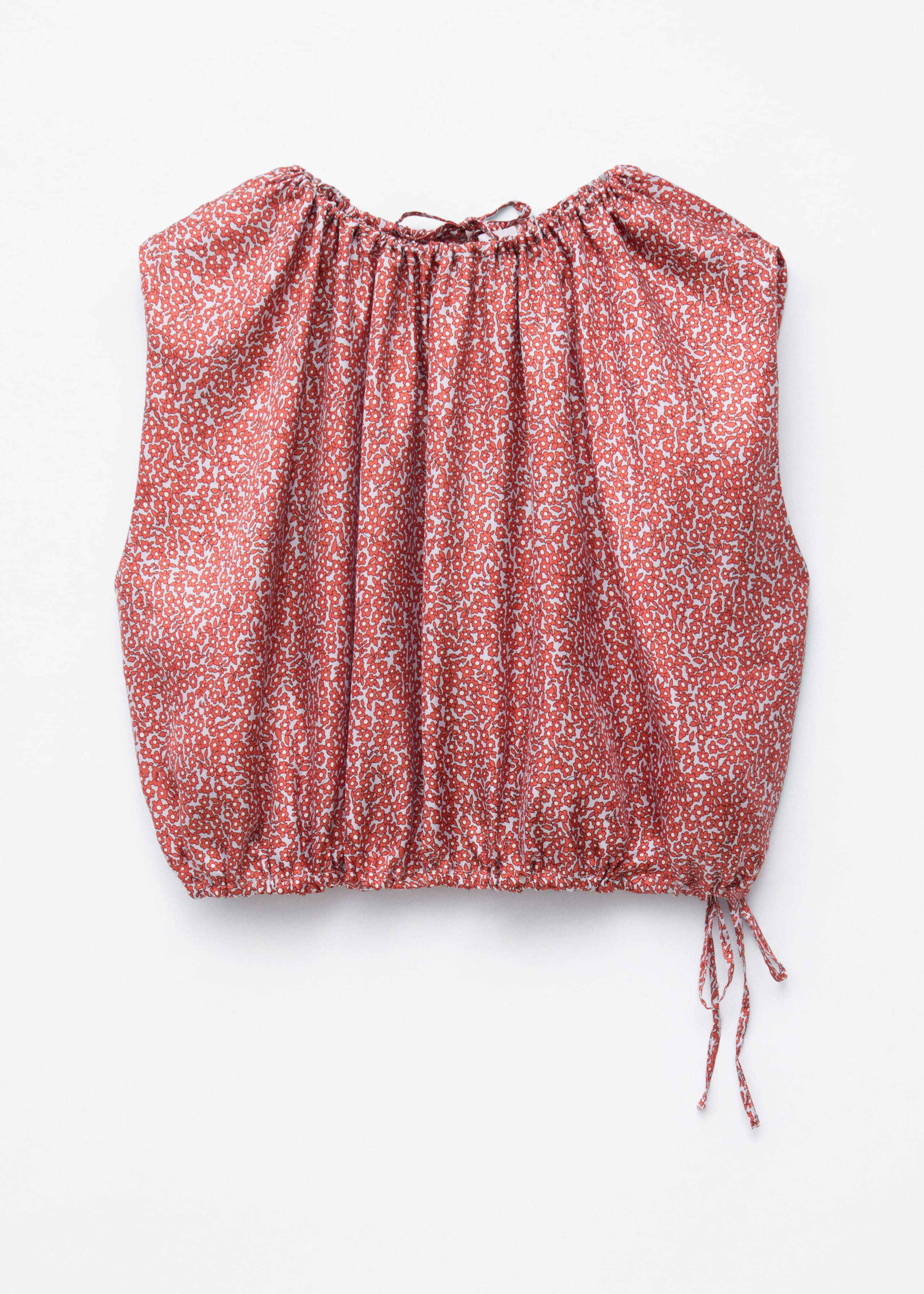 Printed Drawstring Silk Top - Muted Red/Florals - Still Life