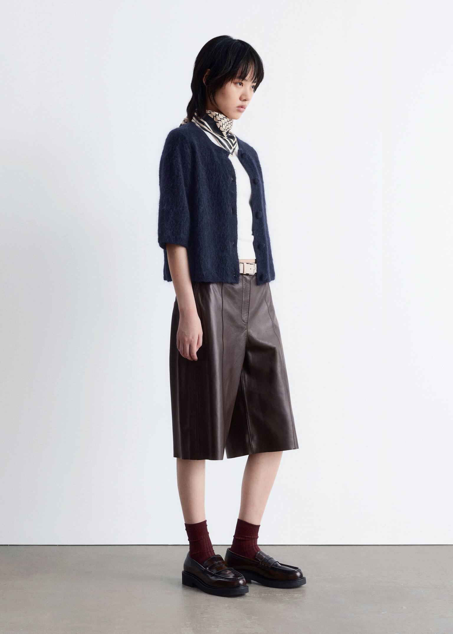Knitted Mohair-Blend Cardigan - Dark Blue/Dark Brown - 5