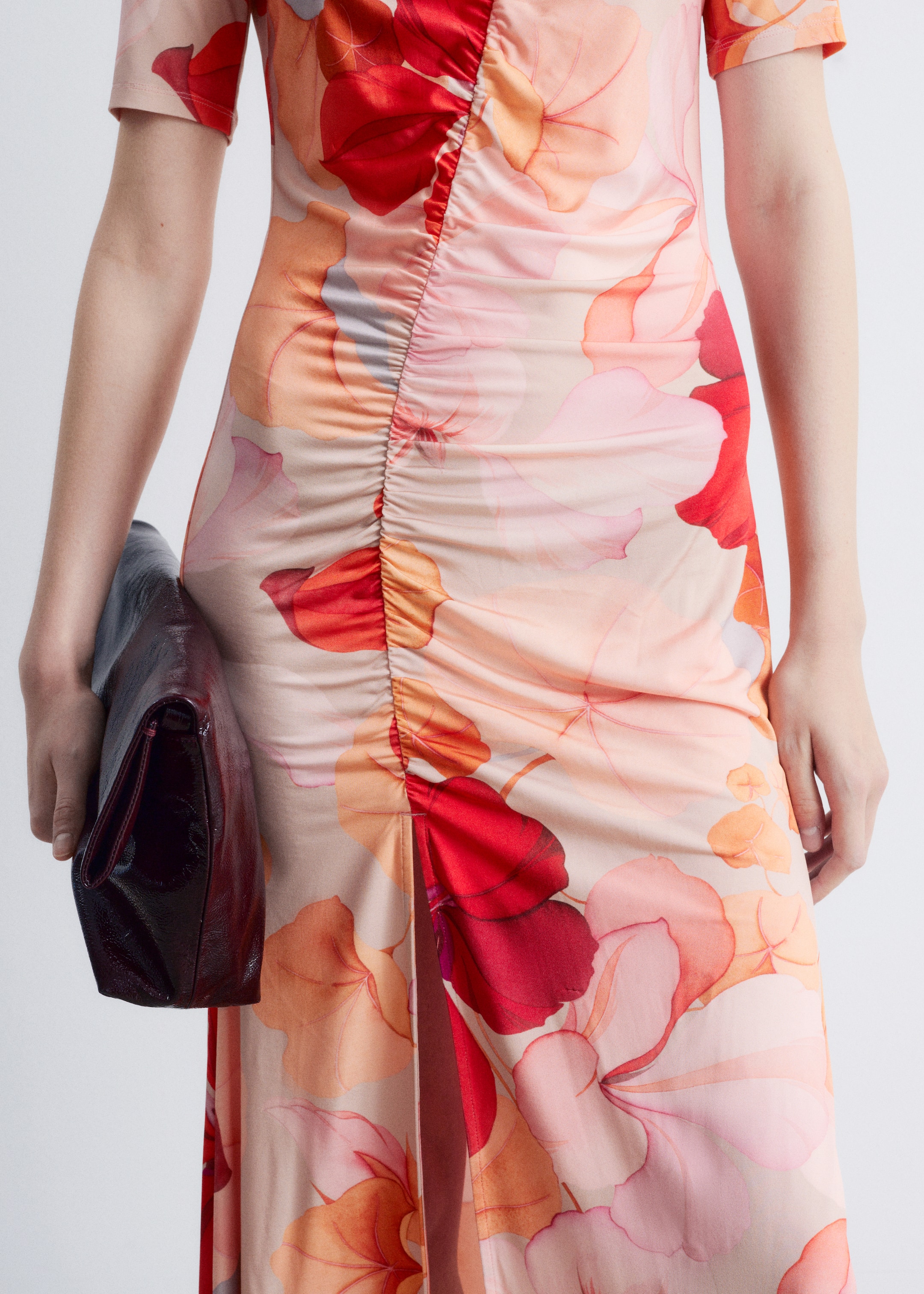 Agrandir l'image: Robe midi froncée à manches courtes - Imprimé floral orange/rouge - FEMME | H&M CH 3