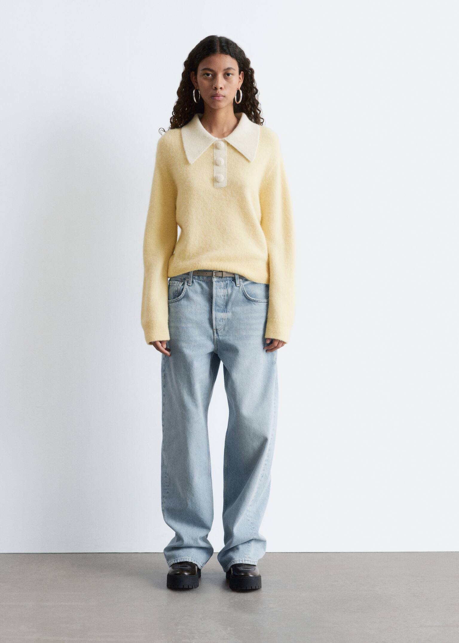 Pull à col en laine d’alpaga mélangée - Jaune clair/Noir/Gris clair/Blanc