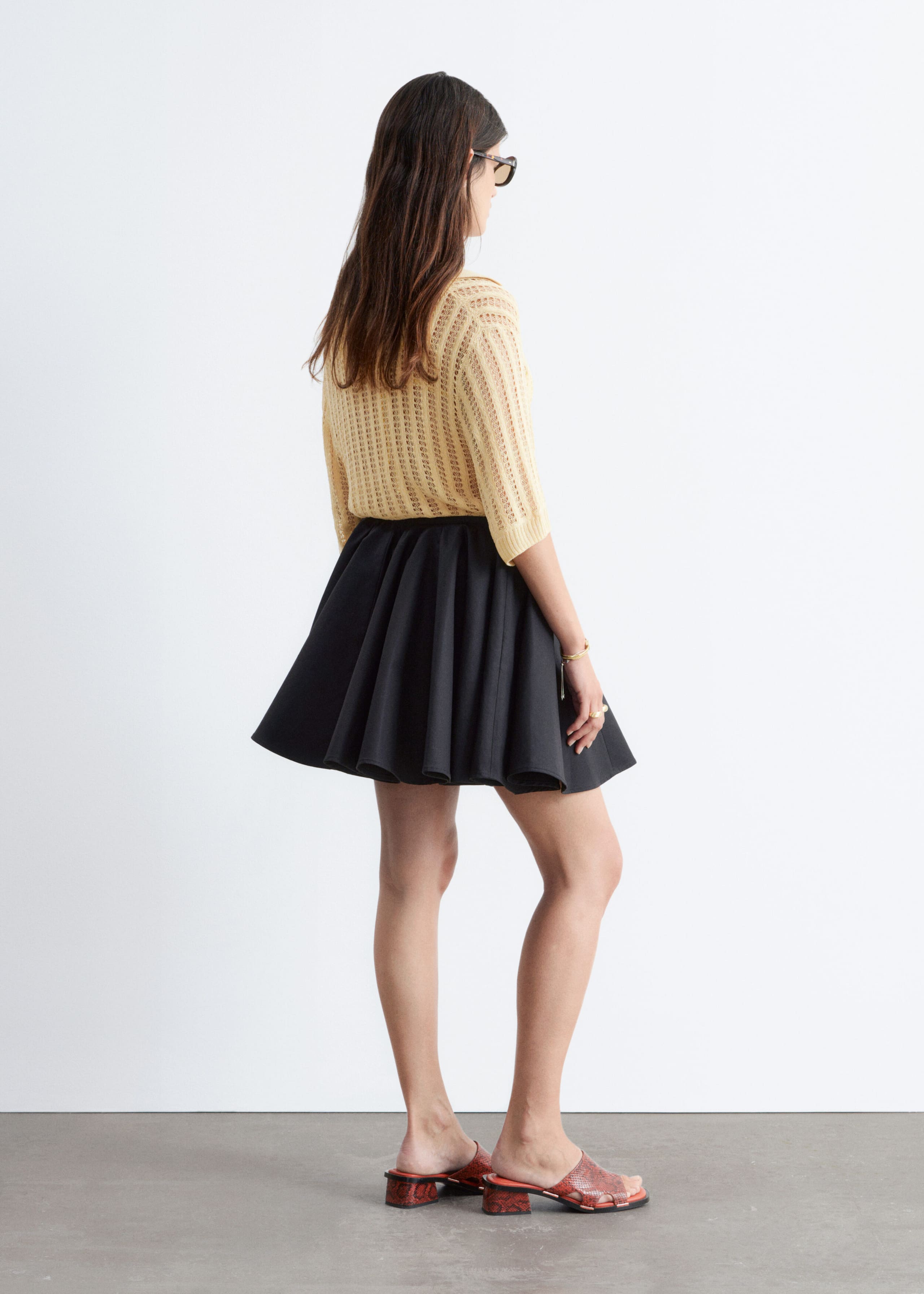 Cotton Circle Mini Skirt - Brown - Lookbook