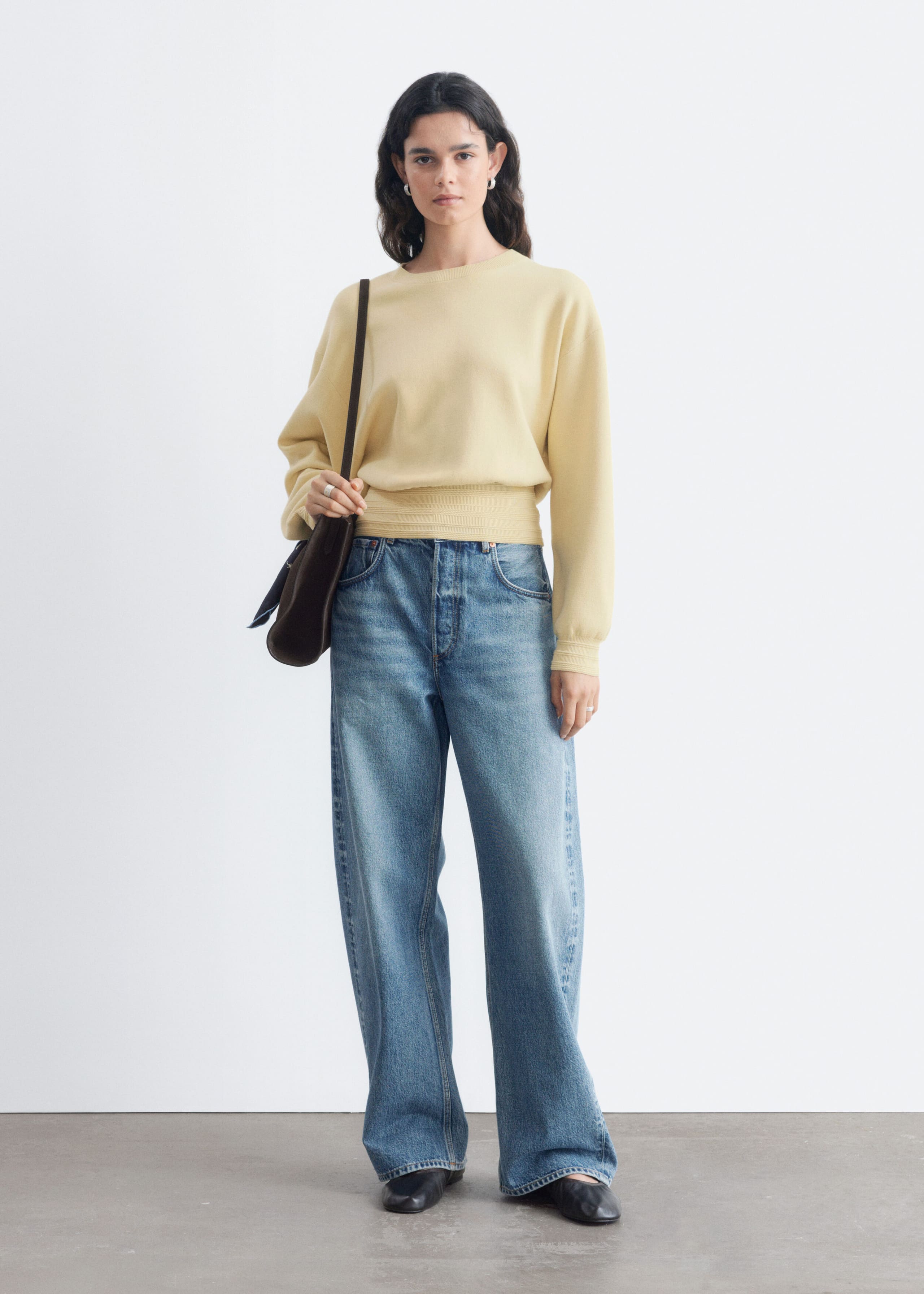 Rib-Trim Knitted Jumper - Cream - Lookbook