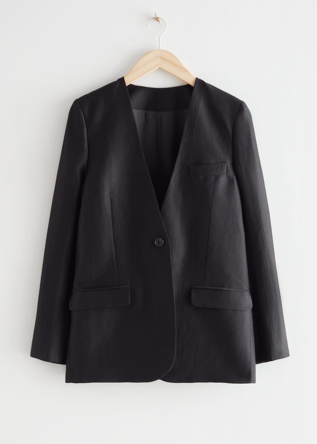 Collarless Single Button Blazer - Black - Bodegón