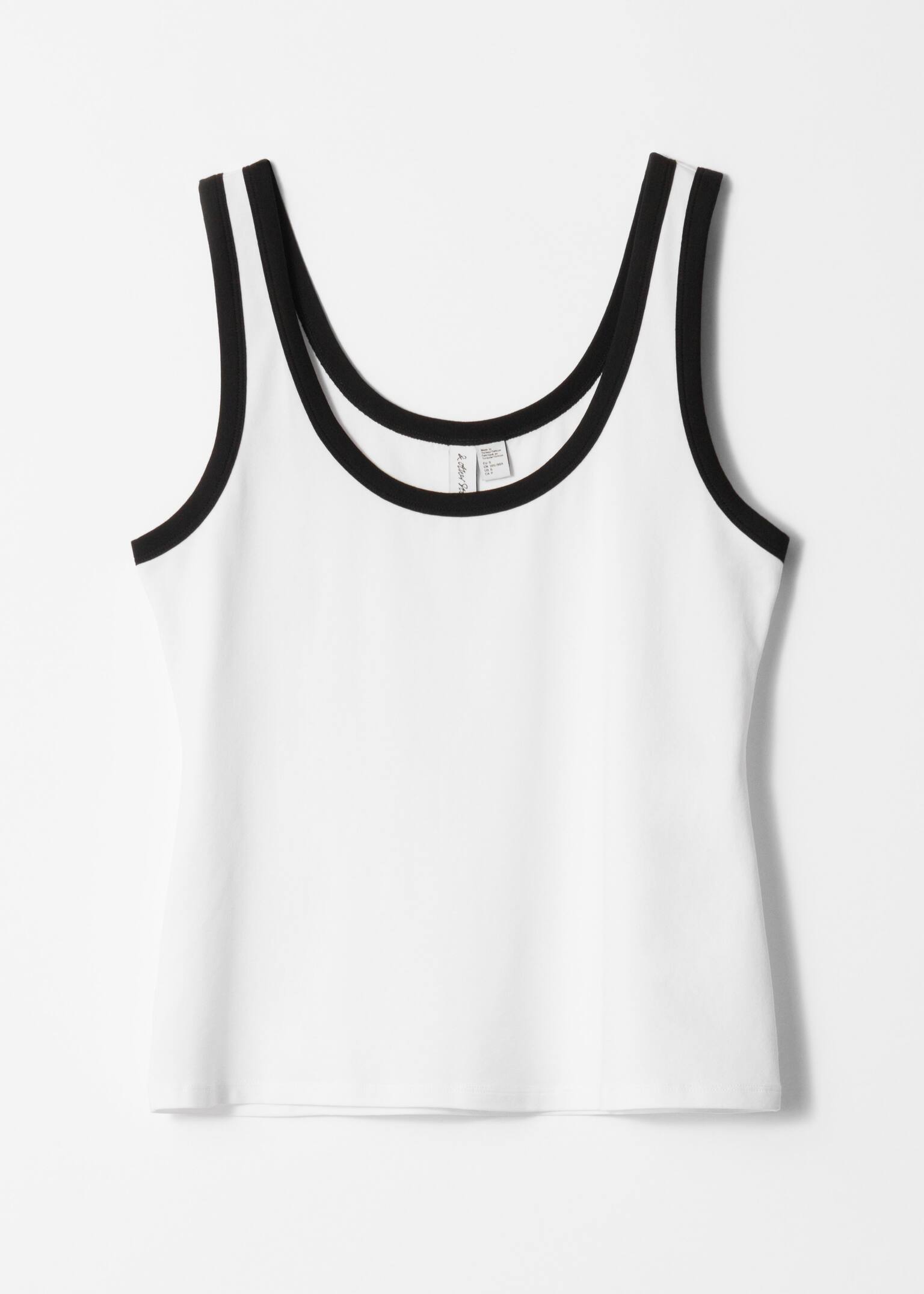 Contrast-Trim Tank Top - White/Beige/Black Stripes