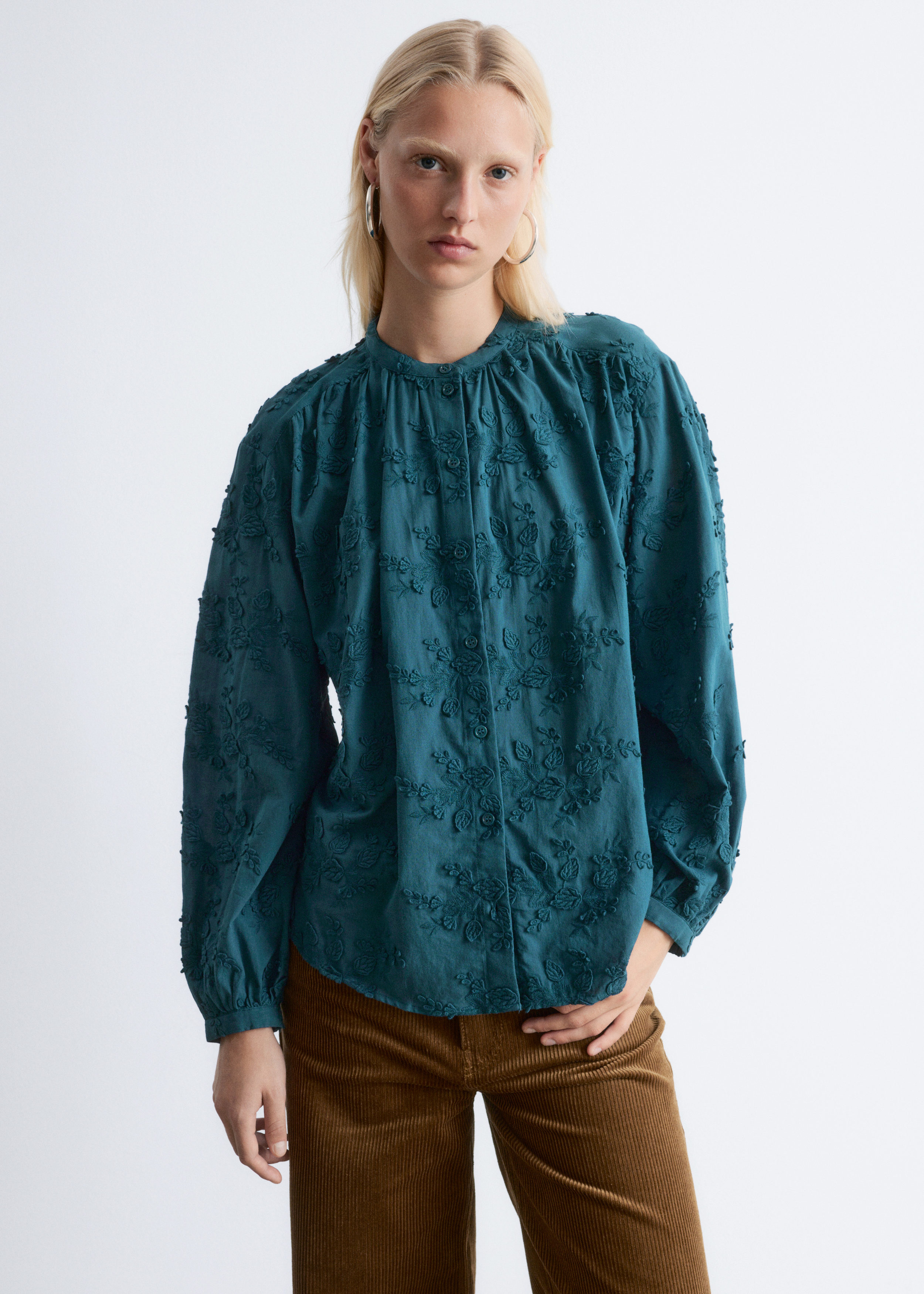 Voluminous Floral-Appliqué Blouse - Petrol - & Other Stories US