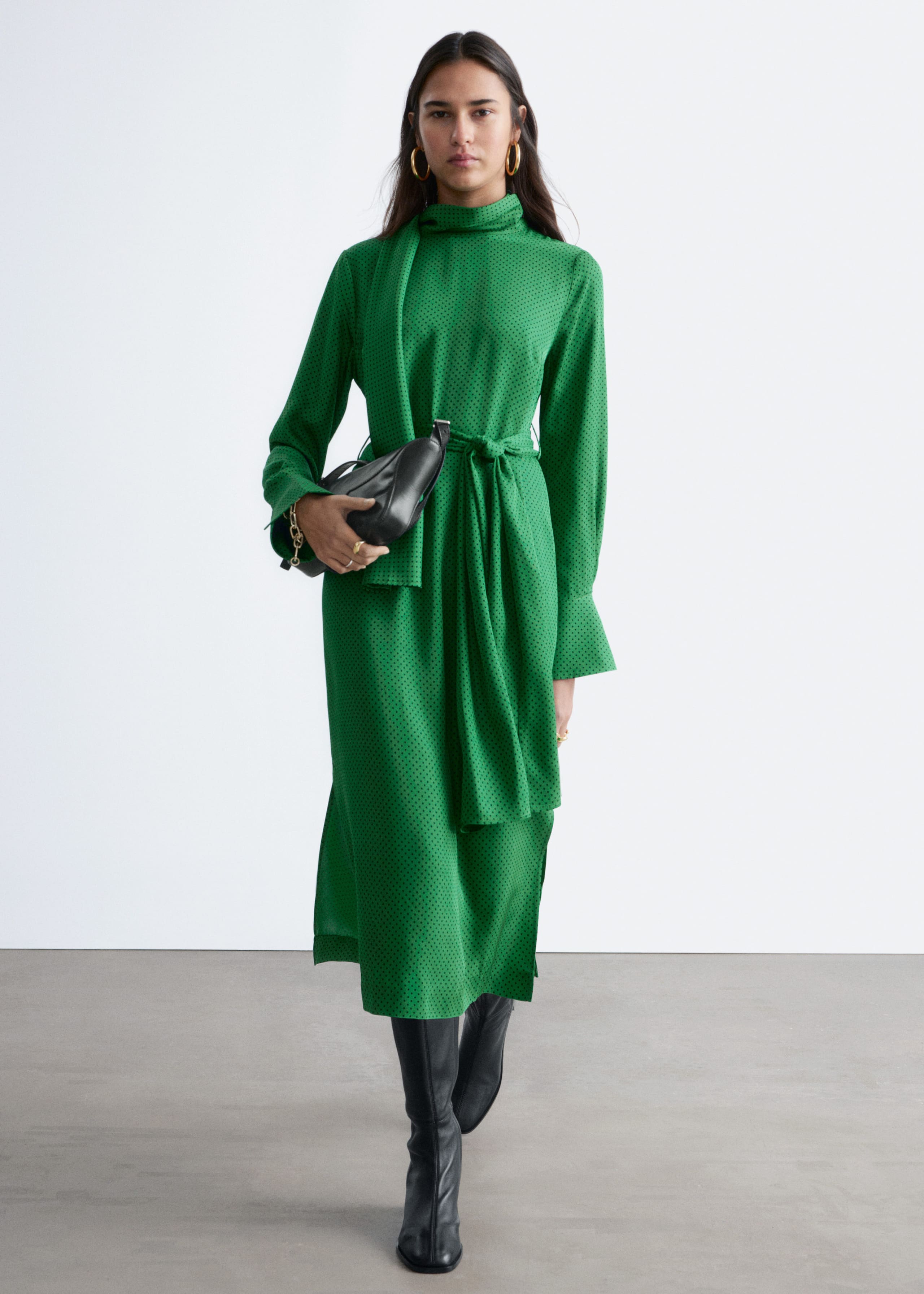 Image of Scarf-Neck Midi Dress