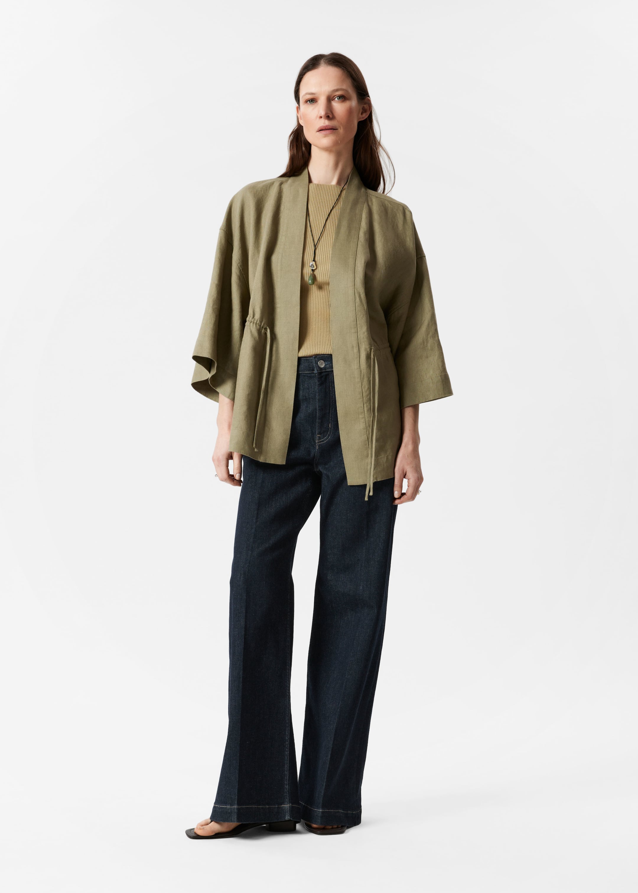 Se større billede: Hørblazer med snoretræk - Kakigrøn - DAME | H&M DK 2