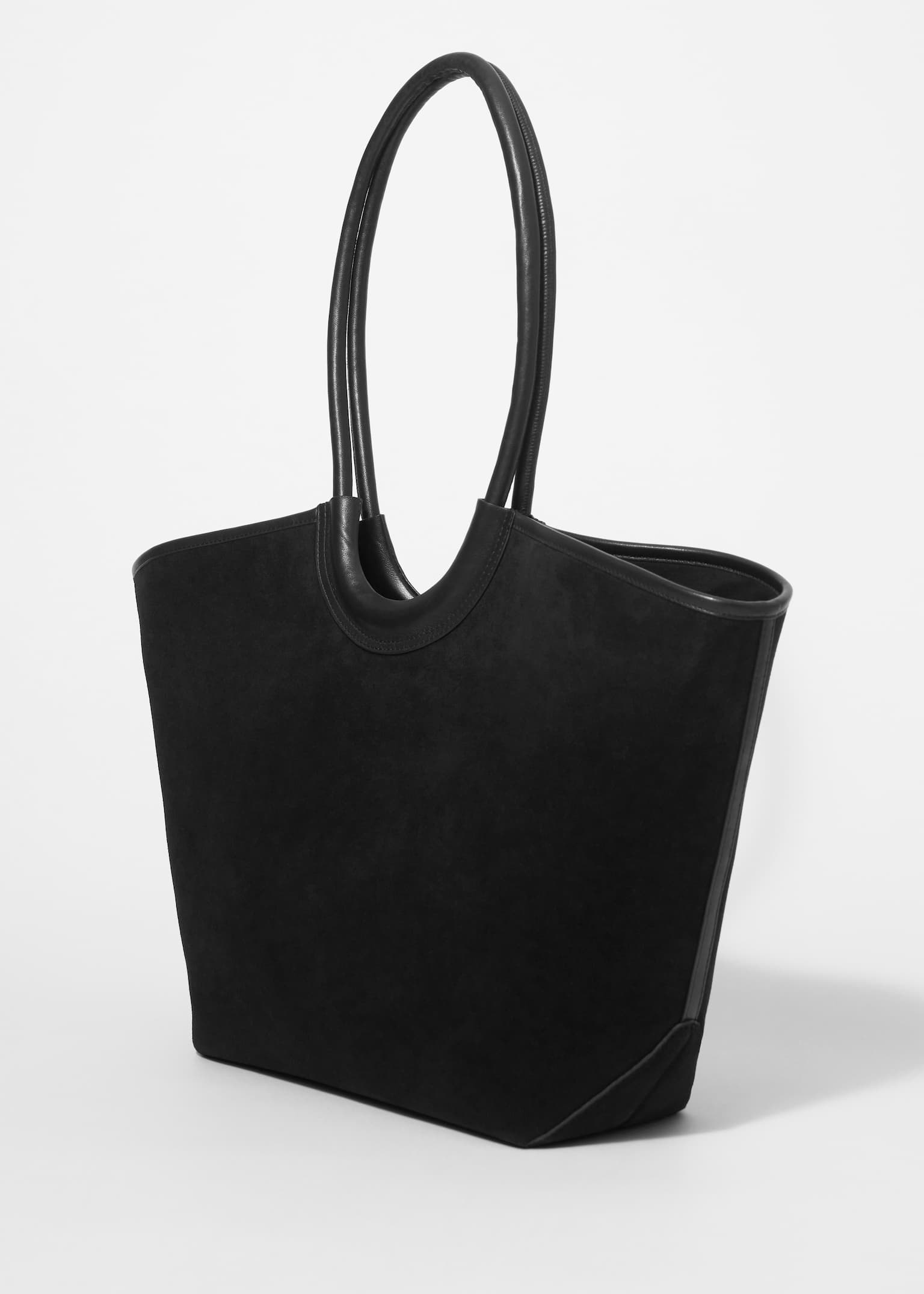 Bolso tipo tote de ante con ribetes de piel - Negro - 3