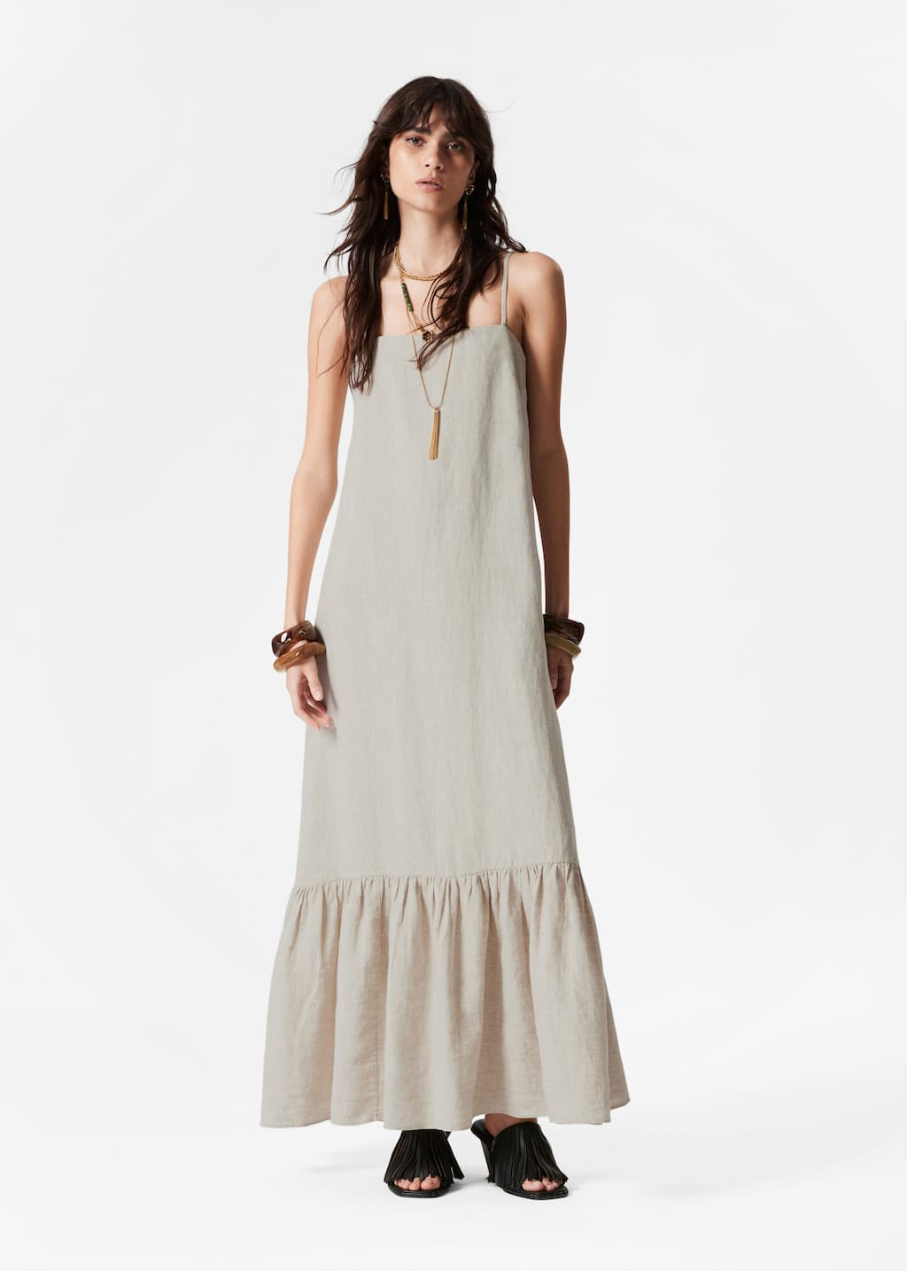 Image of Leinen-Maxikleid mit schmalen Trägern