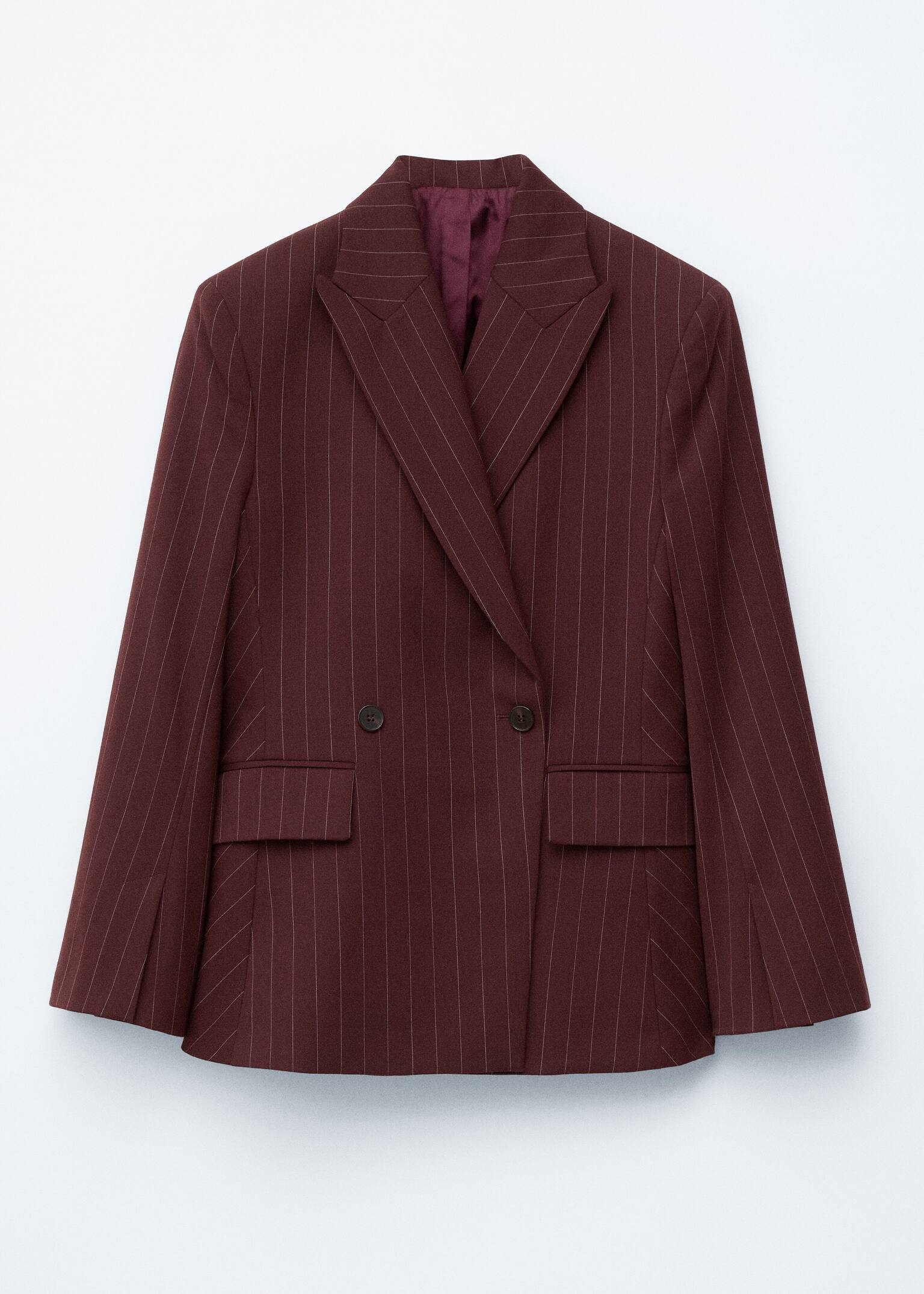 Double-Breasted Wool Blazer - Burgundy Pinstripe - 2