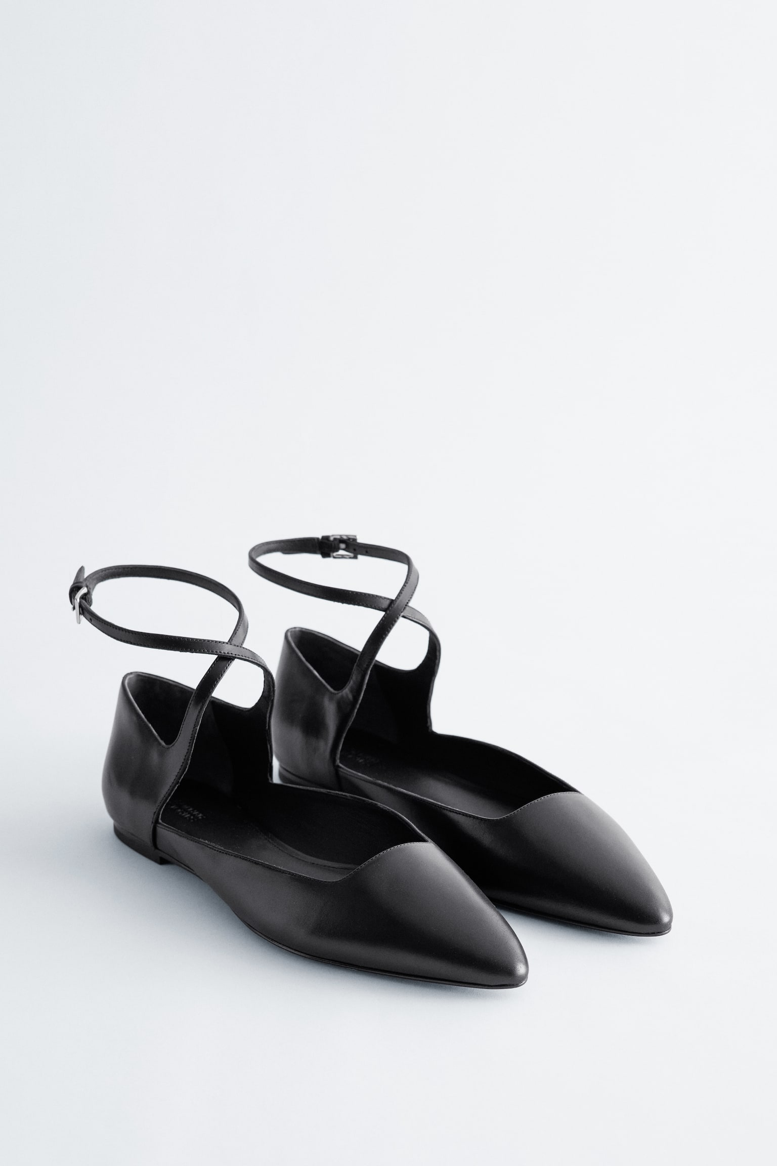 Кожени балетни обувки с кръстосани каишки-Черен - 4