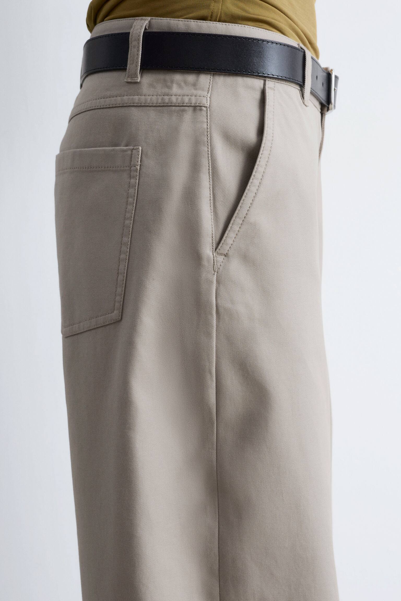 Széles szárú twill nadrág - Világos szürkésbézs - 5