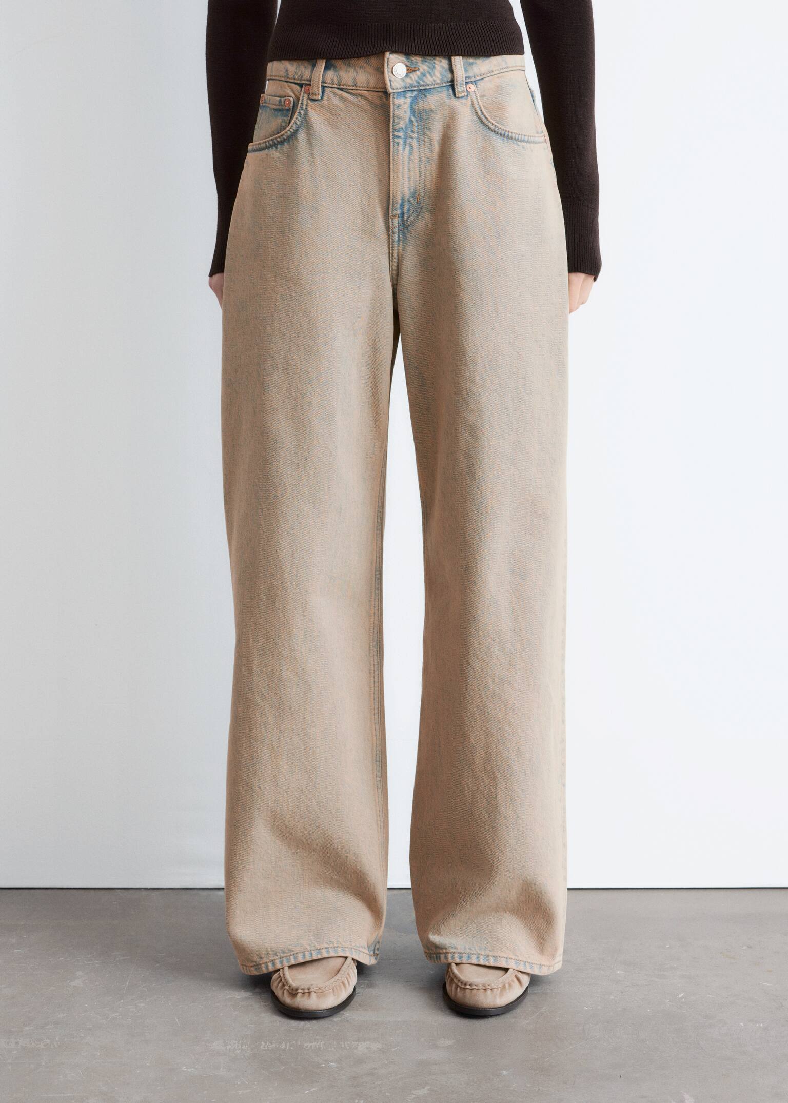 Wide-Leg Jeans - Washed Beige/Khaki Green/Rust Brown - 6