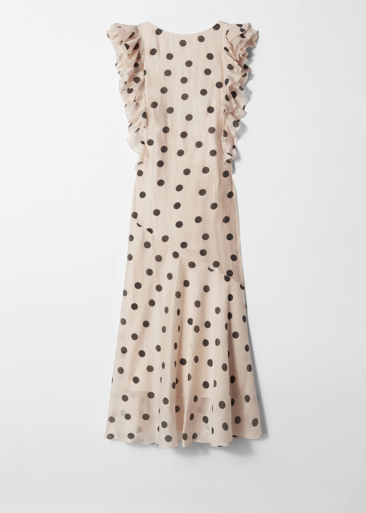 Maxi abito con gale - Beige a pois/Stampa giallo/viola
