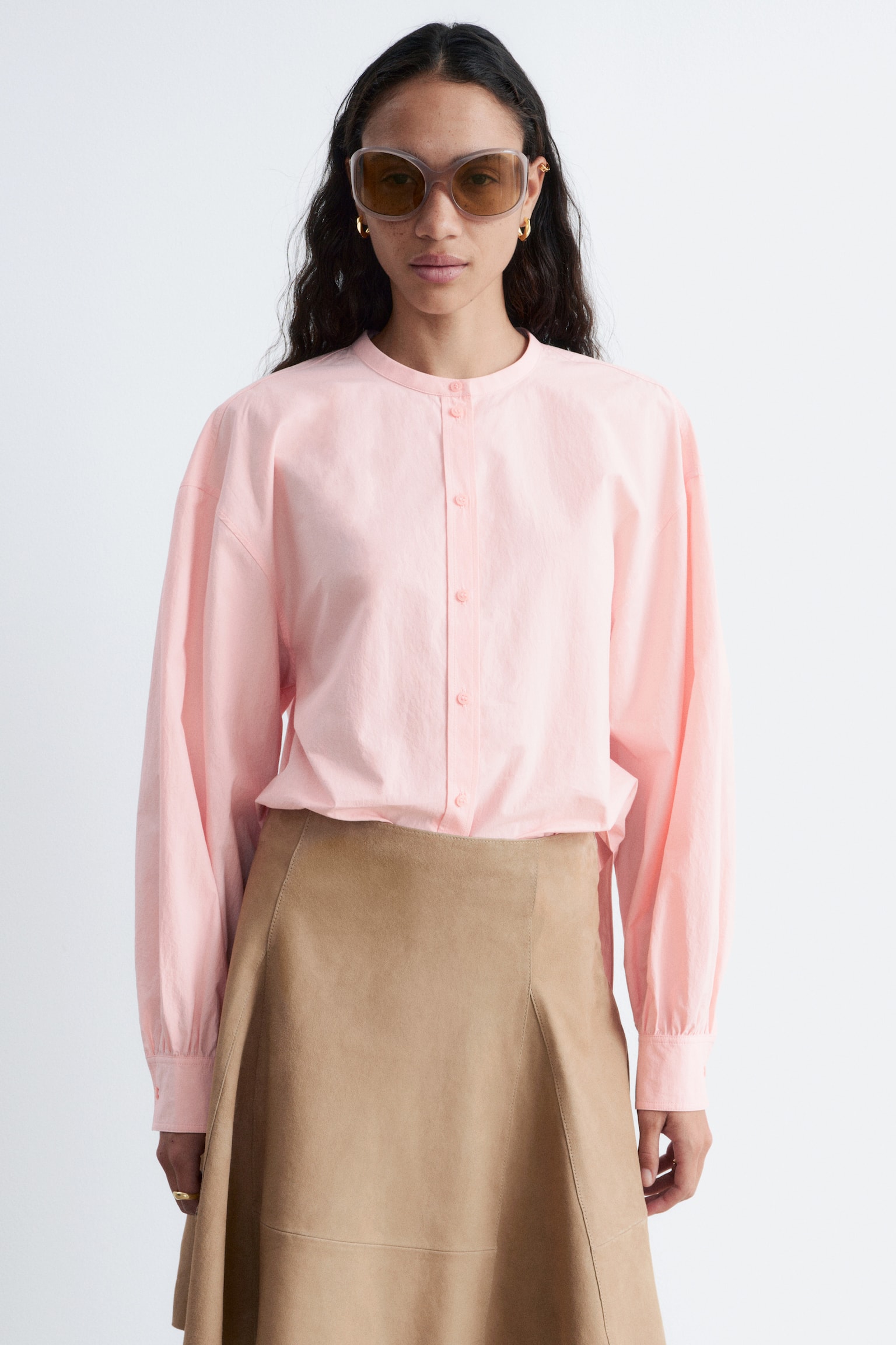 Camisa de algodón de corte holgado - Rosa claro/Cuadros negros/Azul/Cuadros/Blanco - 5