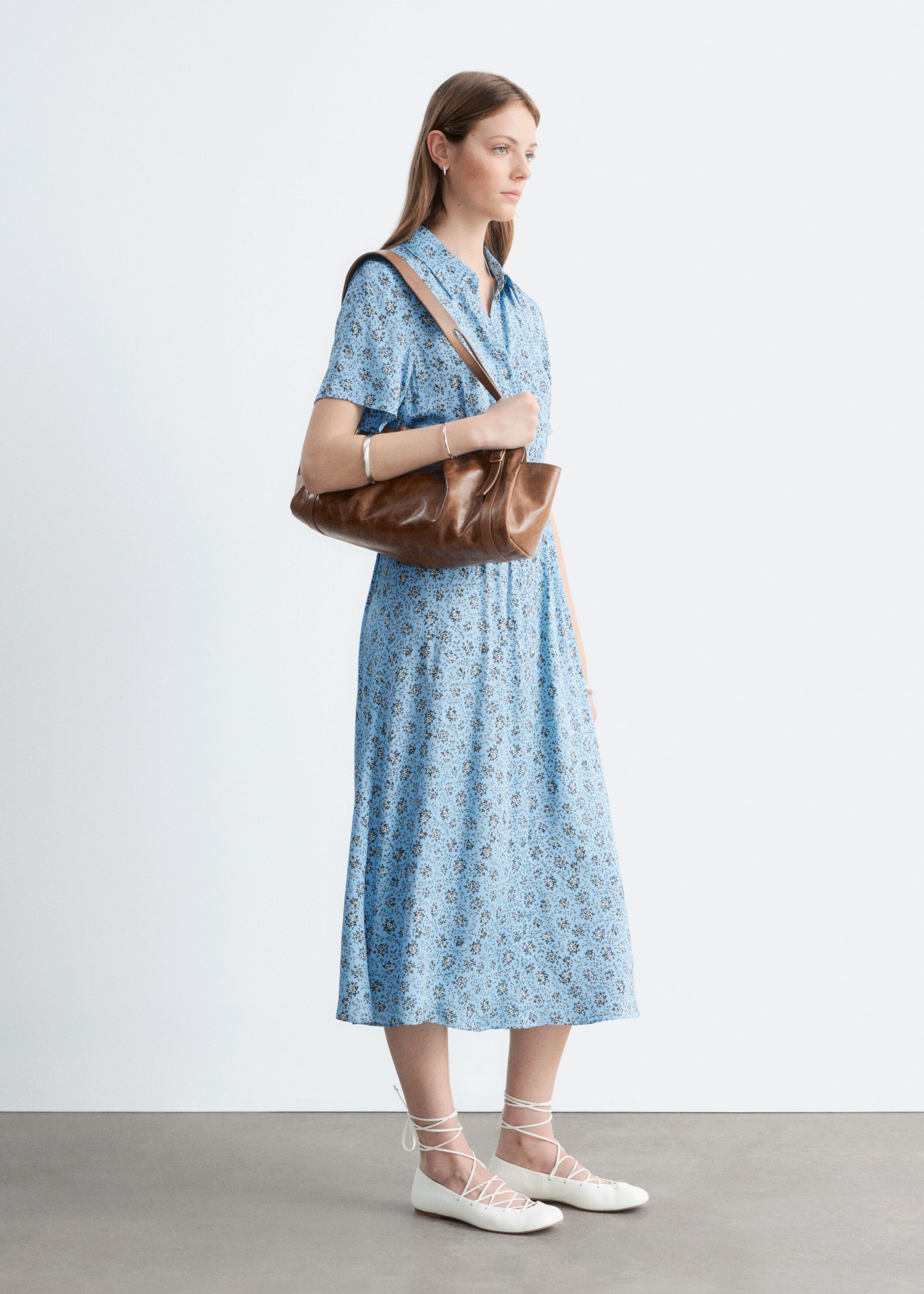 Image of Pleated Waist Shirt Dress