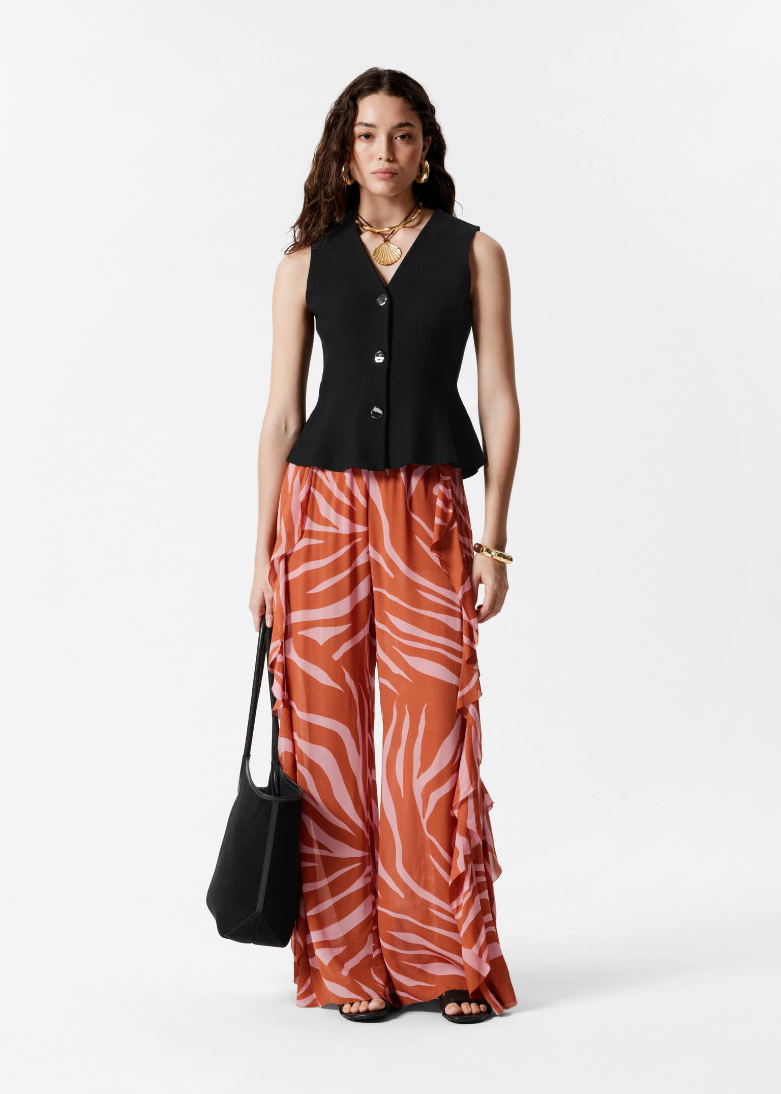 Strikket peplum-vest - Sort/Hvid - 3