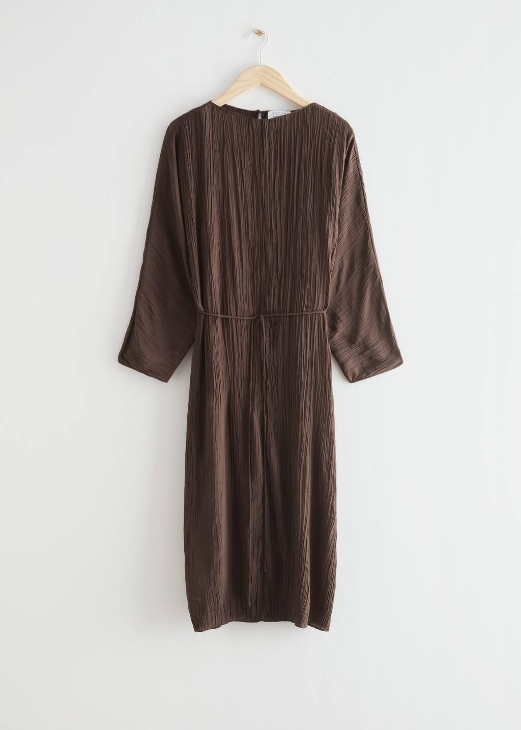 Crinkled Midi Dress - Dark Brown - Bodegón