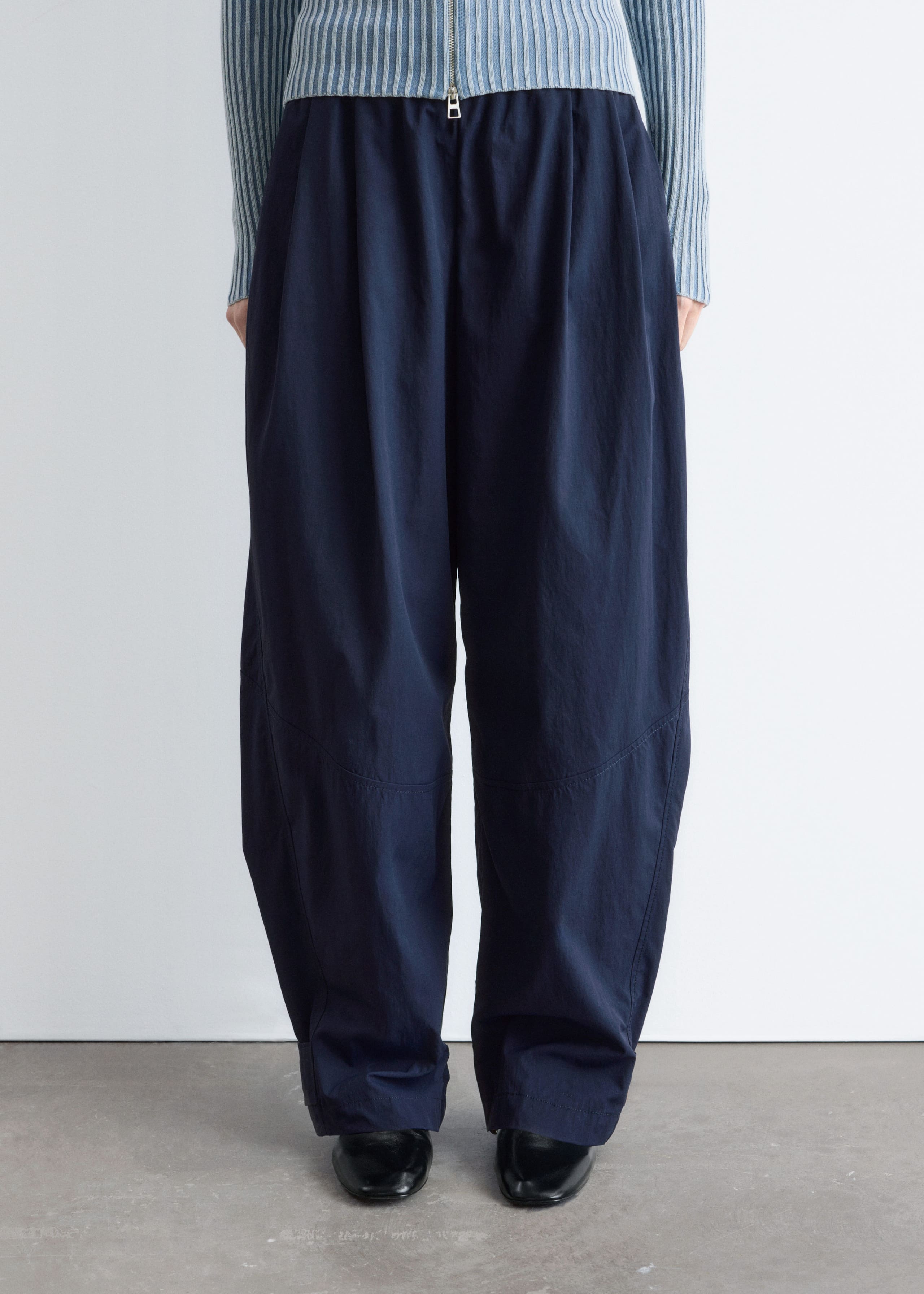 Utility Barrel-Leg Trousers - Dark Blue - Lookbook