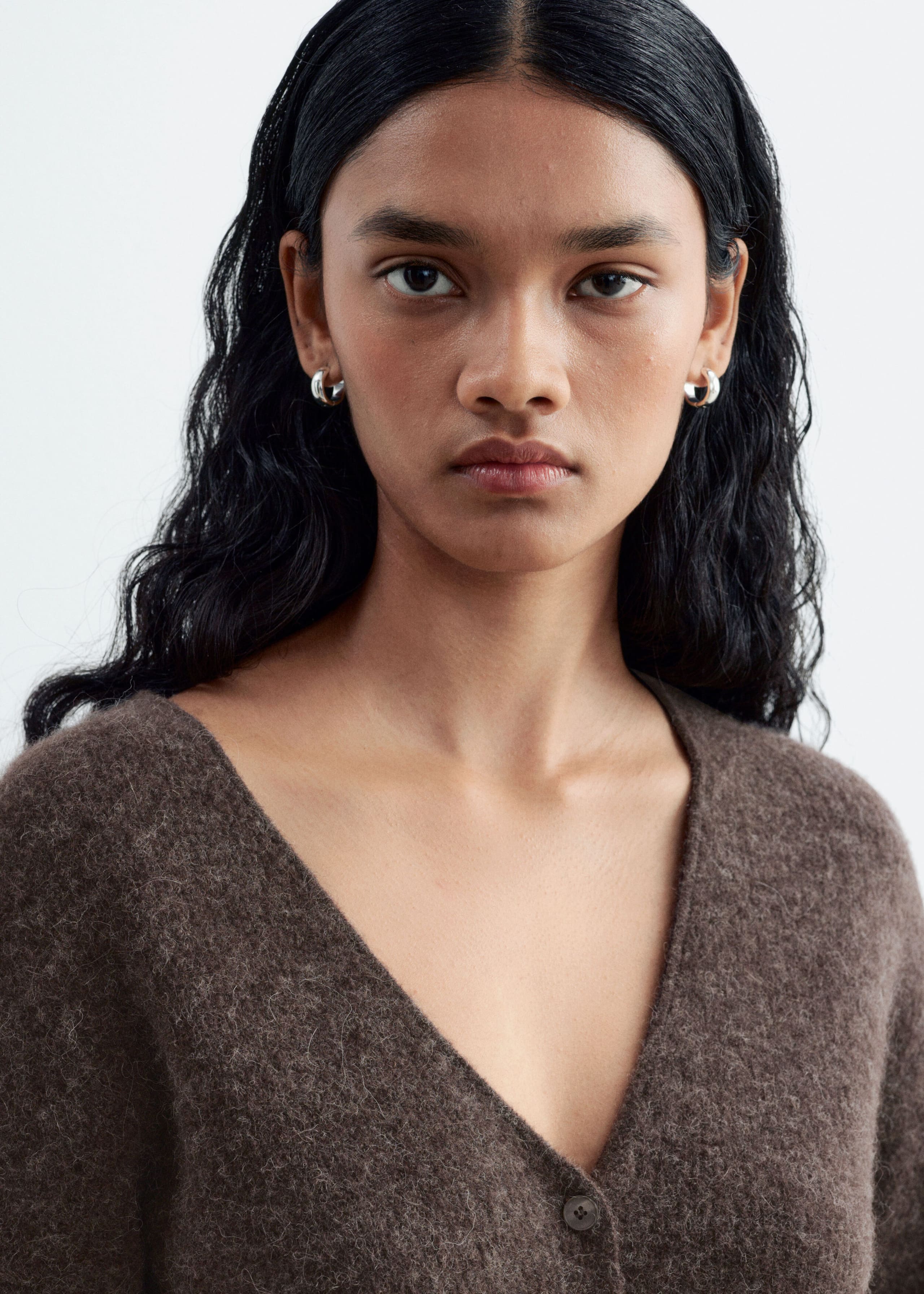 Alpaca-Blend Cardigan - Dark Brown - Lookbook