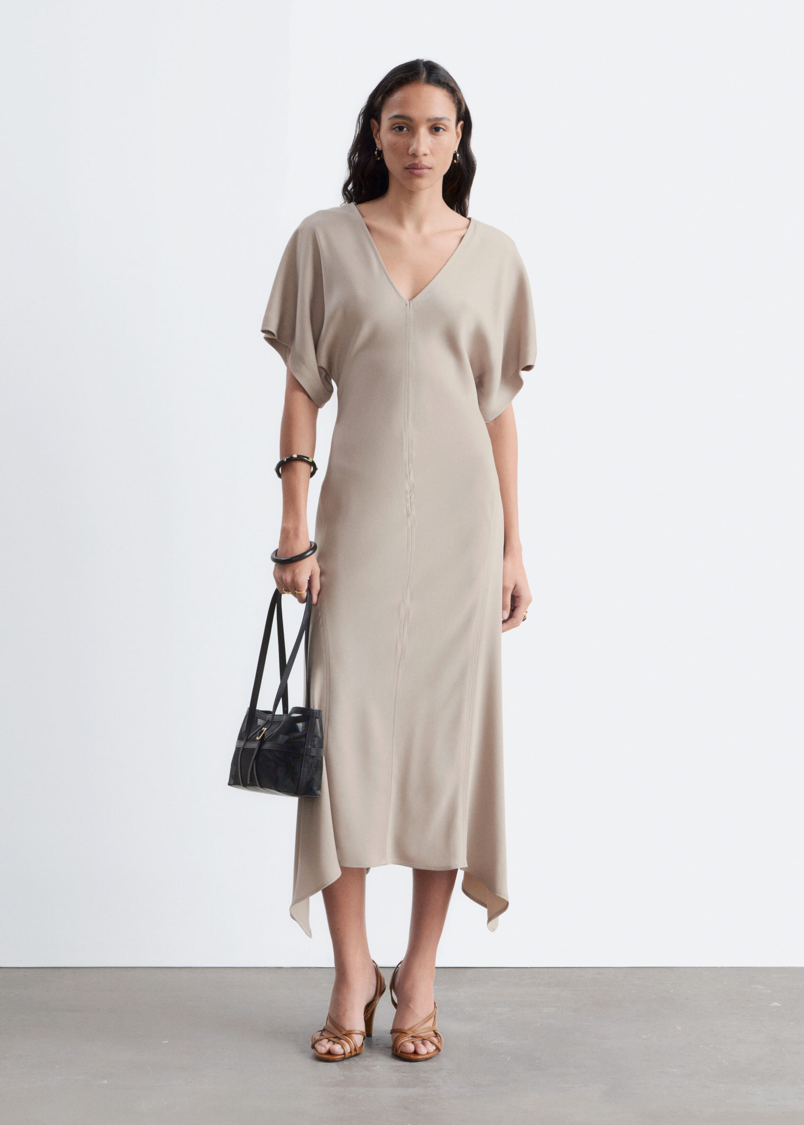 V-Neck Maxi Dress - Stone Beige - Lookbook