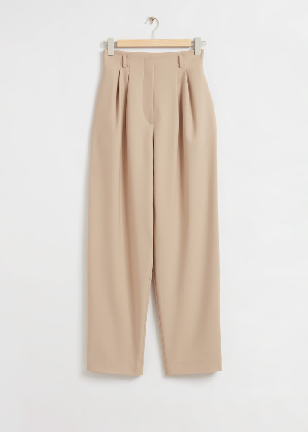 High-WaistTaperedTrousers - Medium Beige Wool - Natura morta