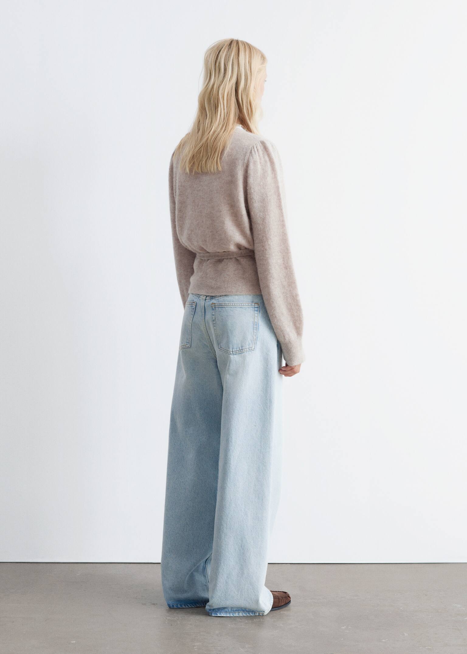 Strickjacke aus Mohair-Mix in Wickeloptik - Beige/Hellrosa/Hellblau/Petrolblau/Creme - 4