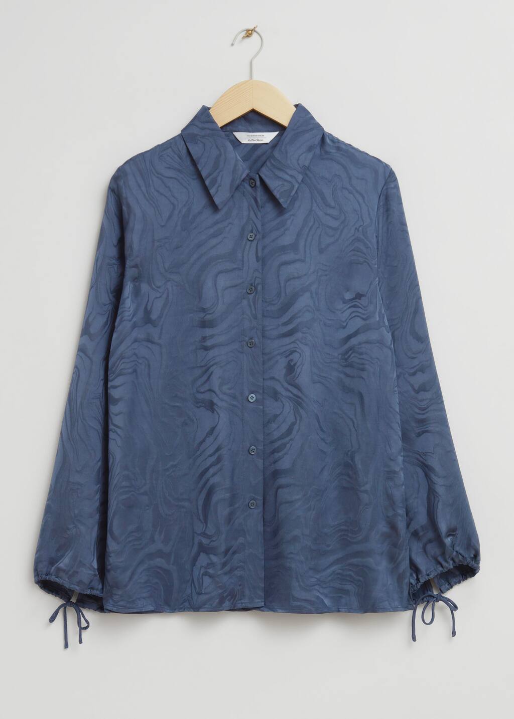Jacquard Patterned Drawstring Cuff Top - Dark Blue Patterned - Still Life