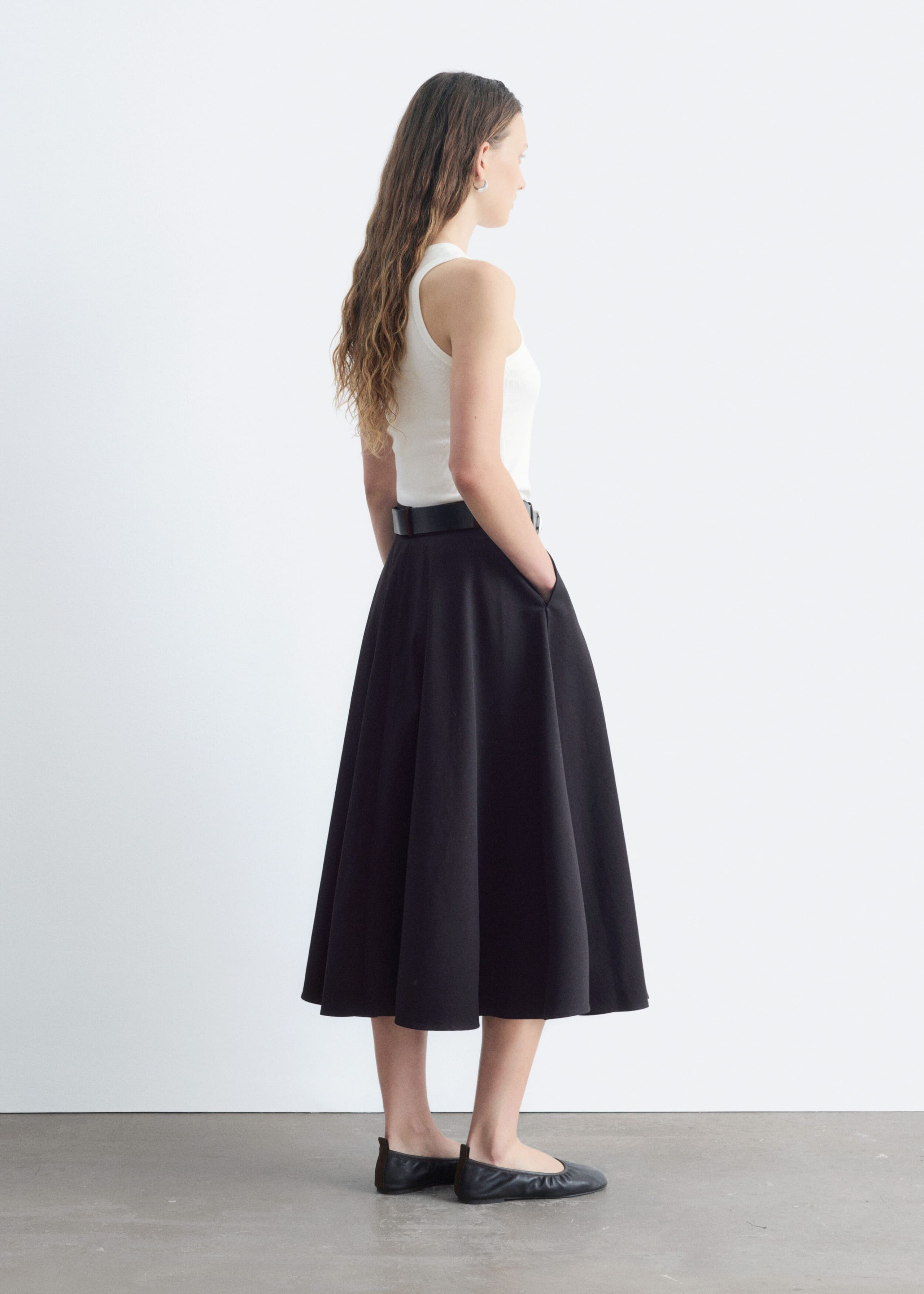 Tailored Circle Cut Skirt - Black - Lookbook