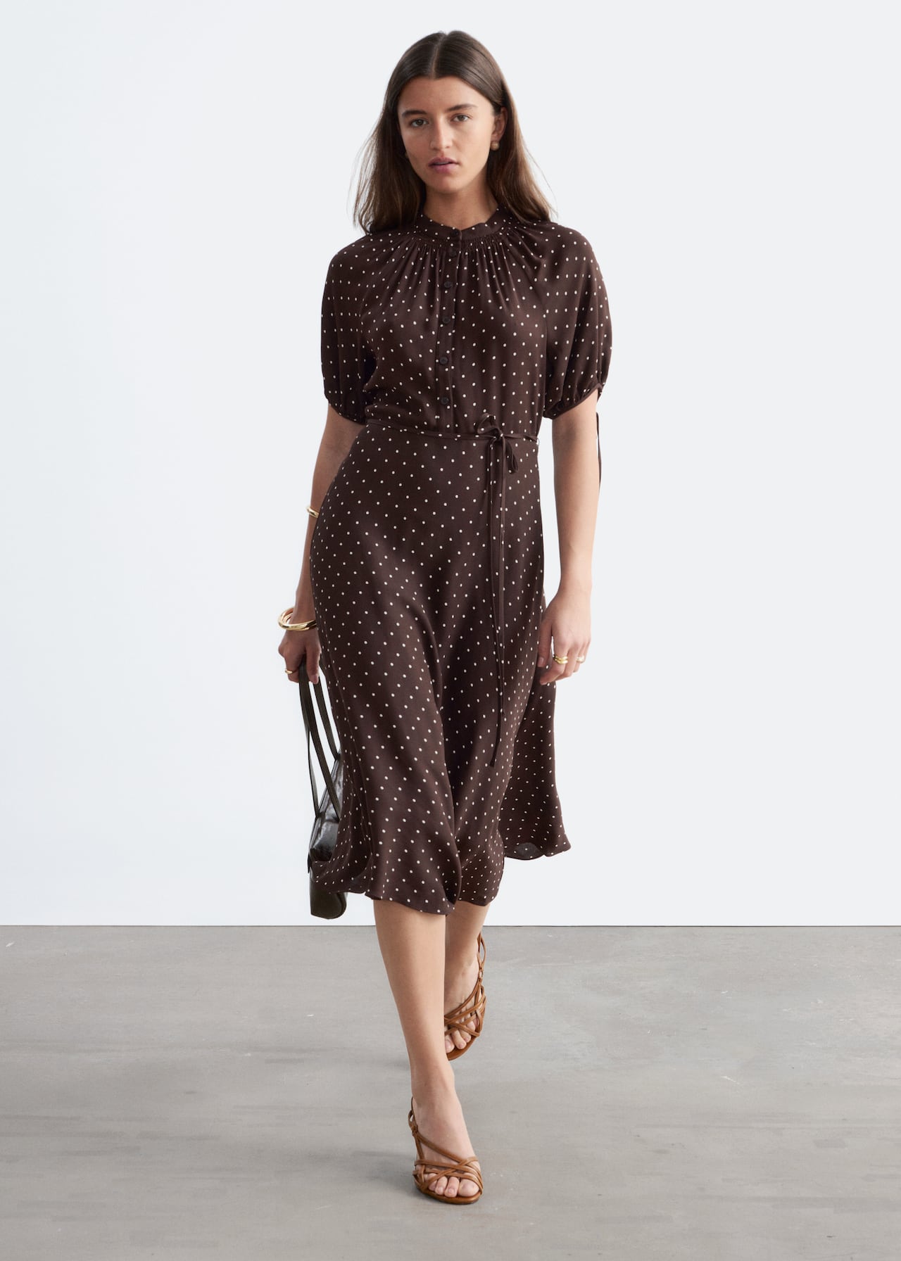 h&m brown polka dot dress Women's Dark brown/polka dot Smocked Strappy Dress