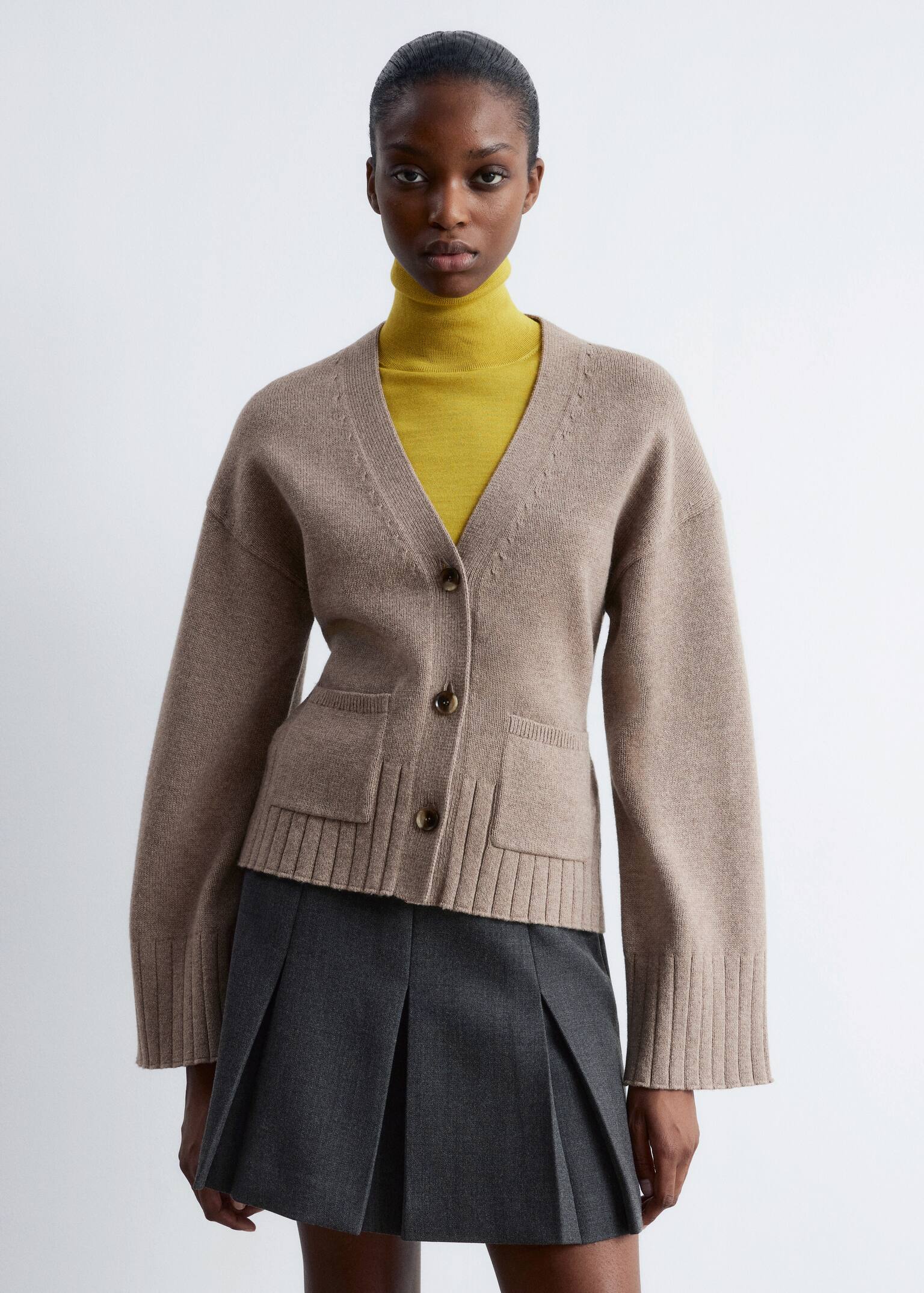 Tapered Knit Cardigan - Mole/Dark Brown