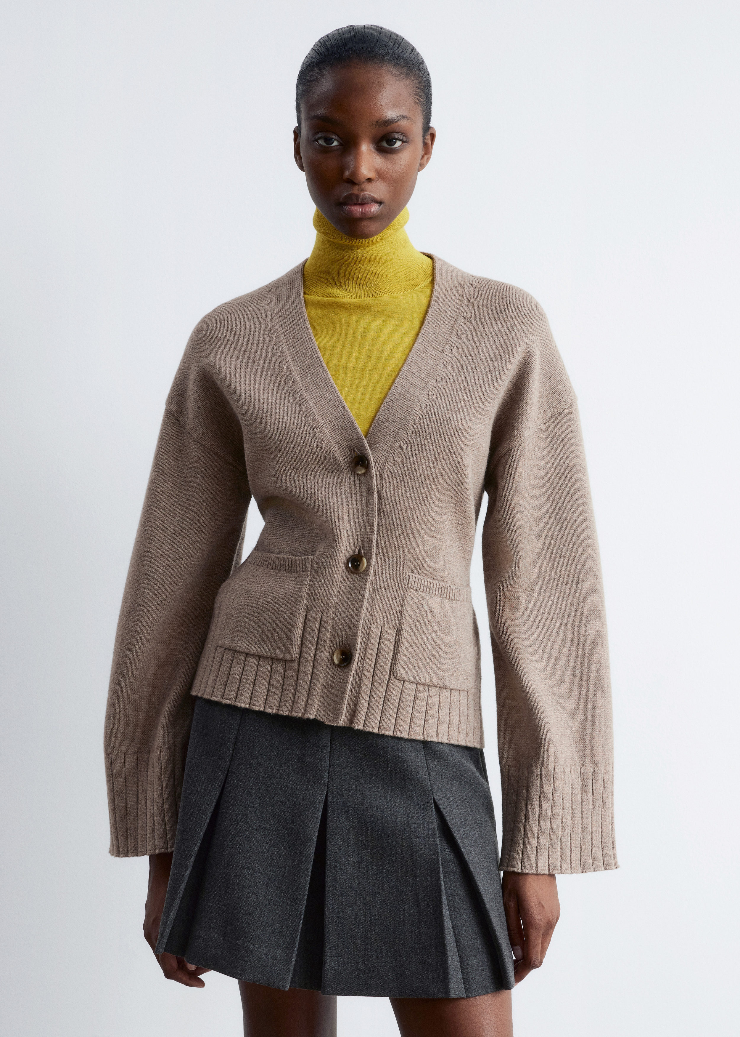 ZTMY Knit Cardigan　M Queenie Cable-Knit Open Front Dropped Shoulder Cardigan