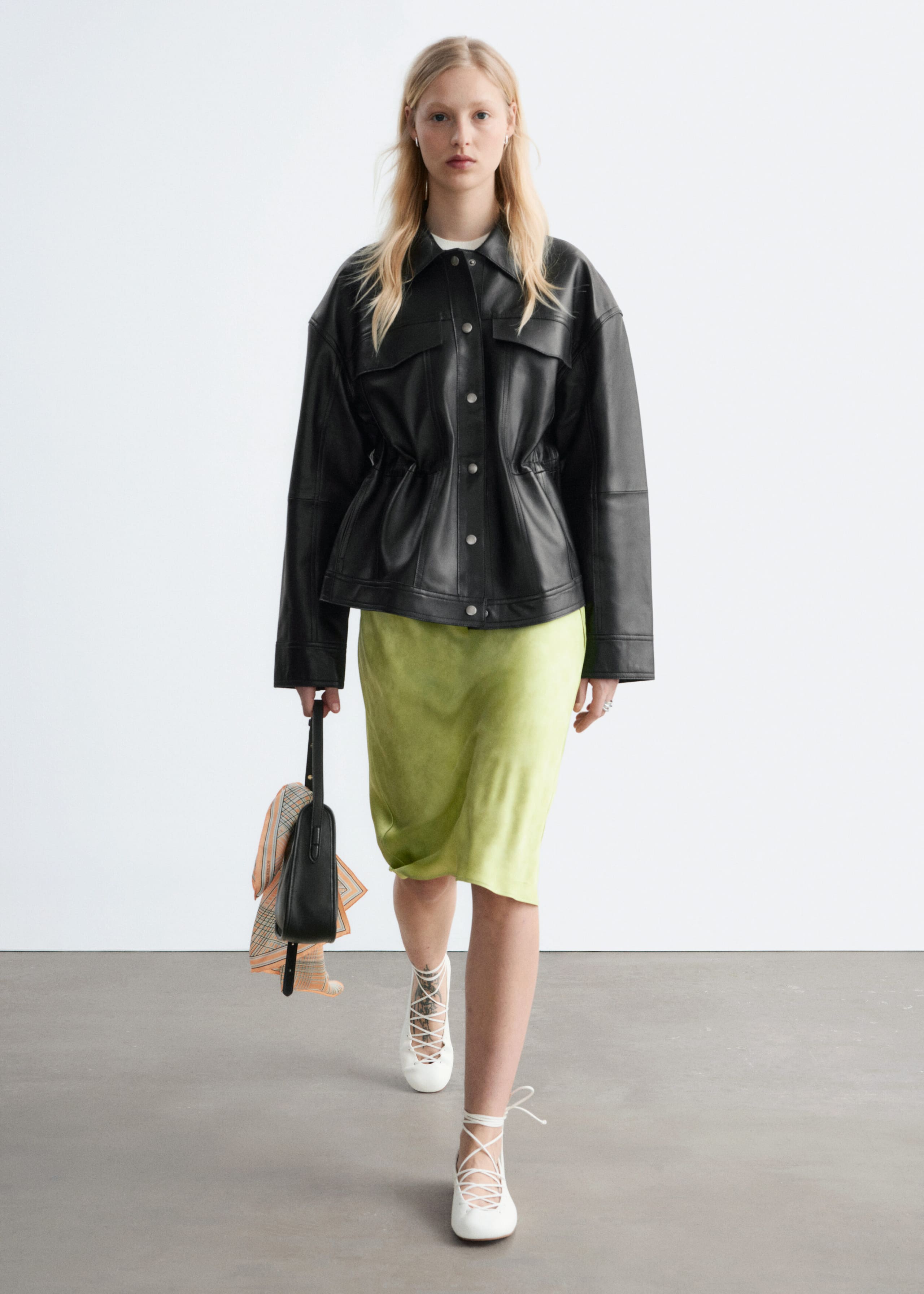 Drawstring-Waist Leather Jacket - Black - Lookbook