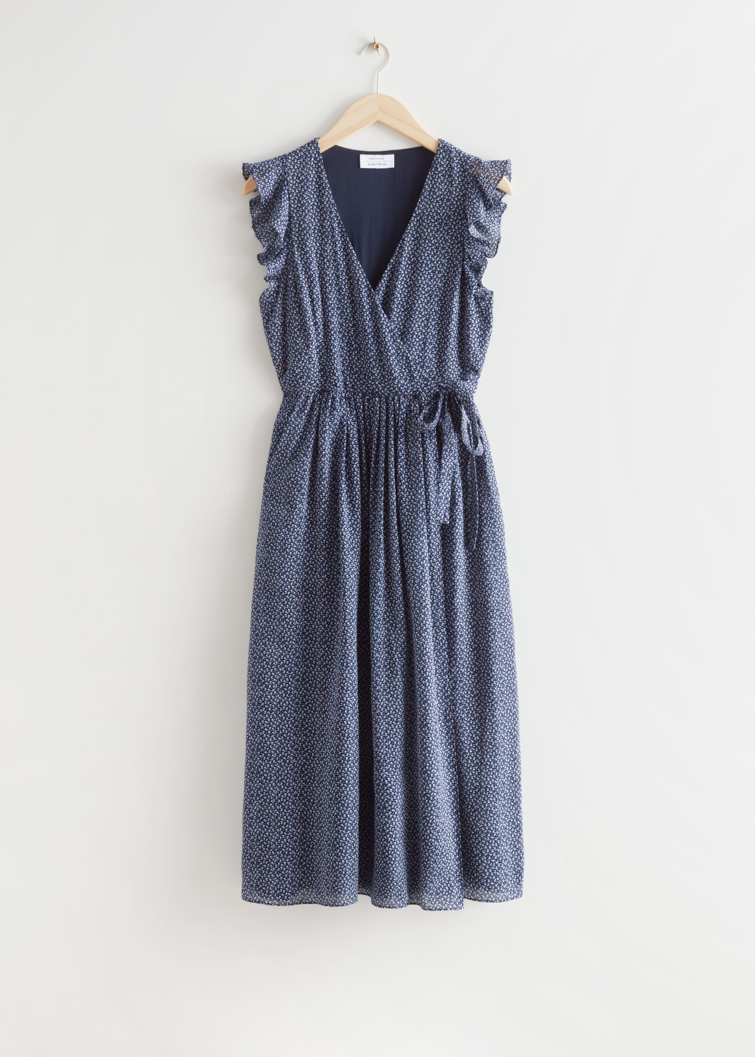 Ruffled Midi Wrap Dress - Pink Print - Natura morta