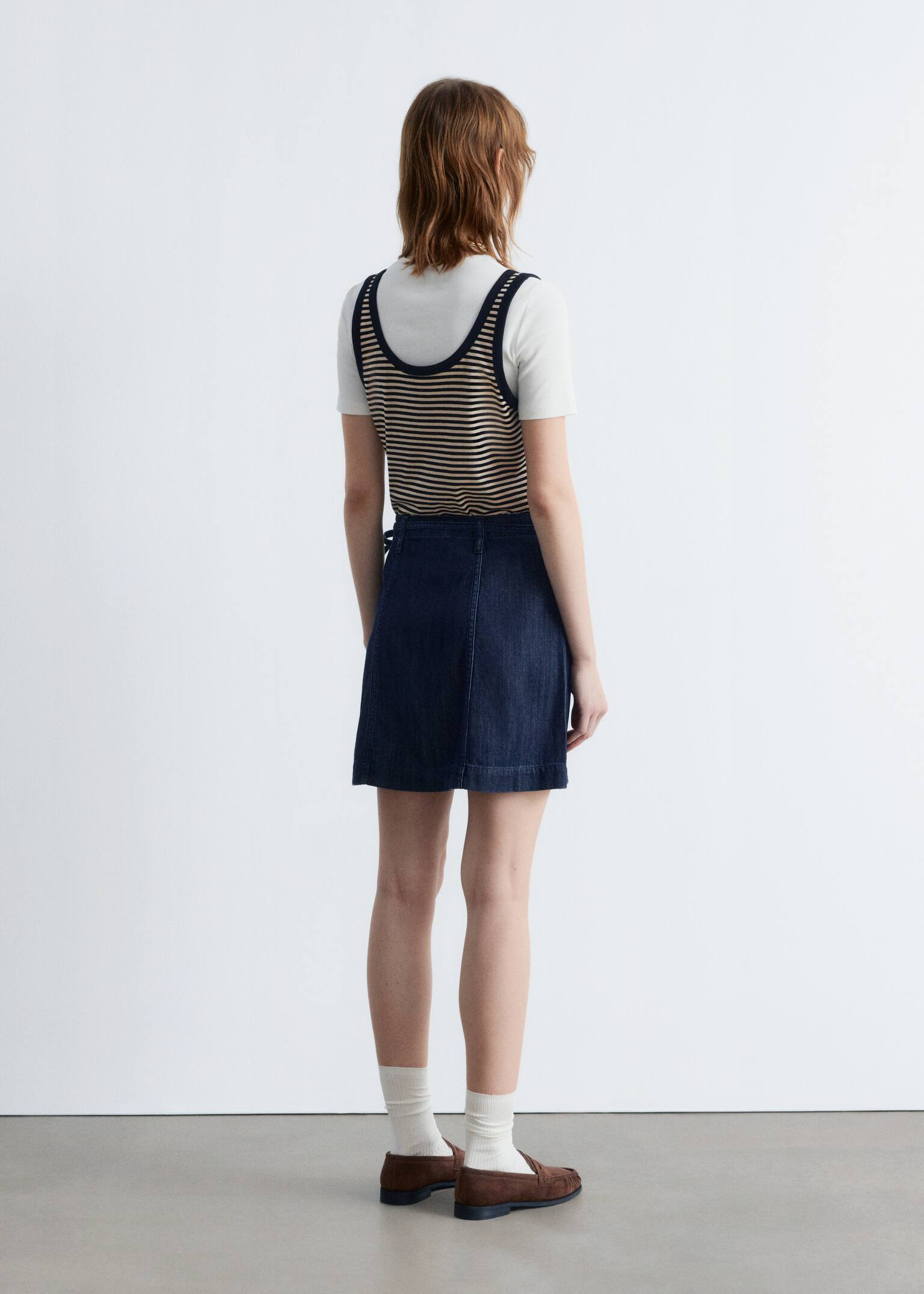 Tie-Detail Denim Mini Skirt - Dark Blue - 7