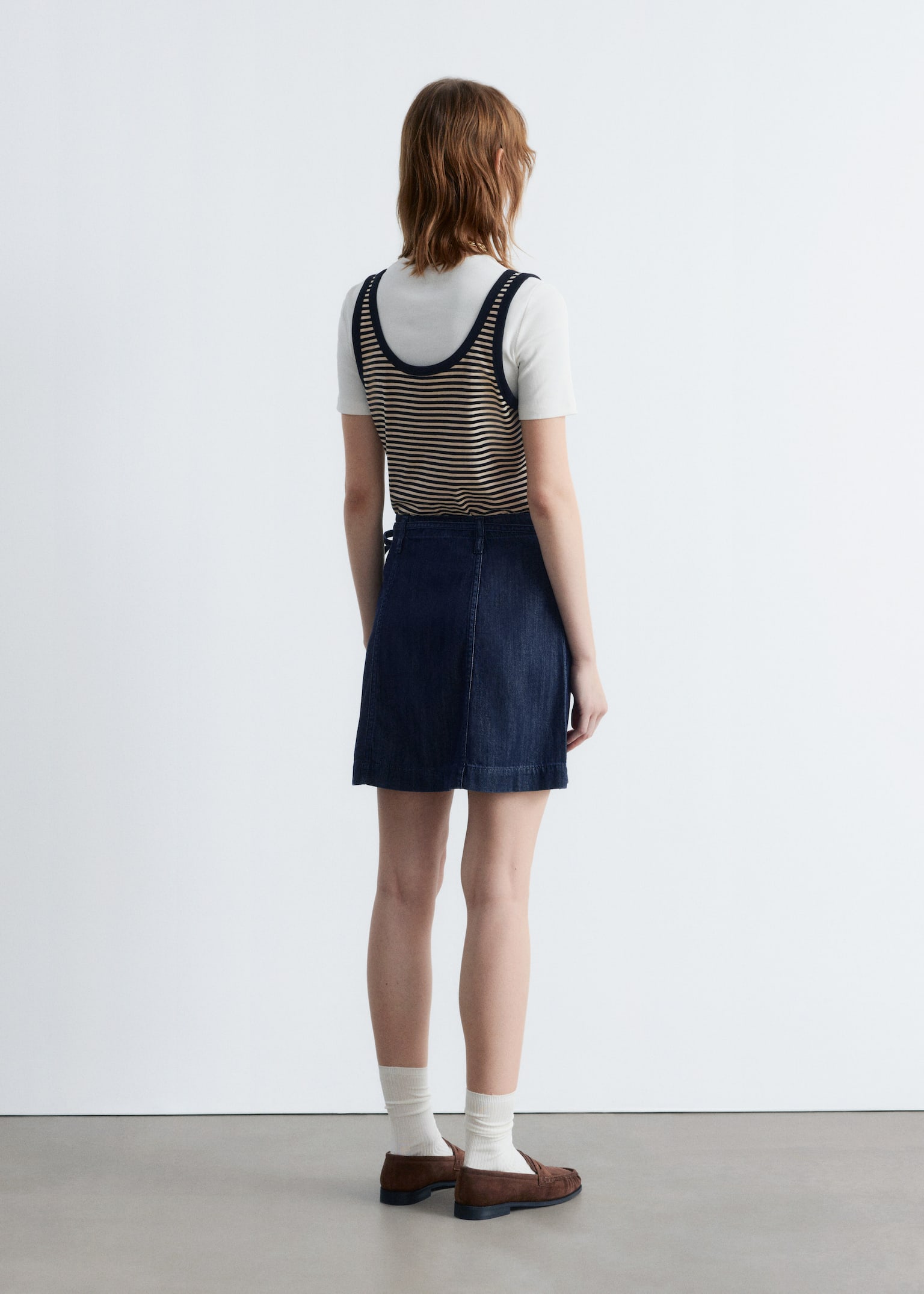 Tie-Detail Denim Mini Skirt - Ciemnoniebieski - 7