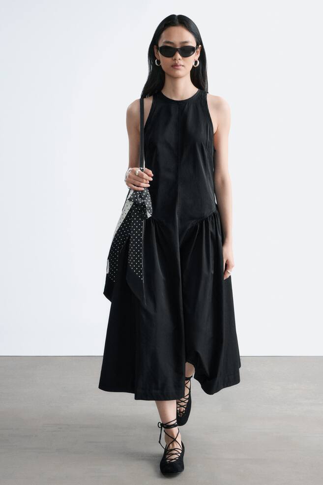 Robe midi évasée - Noir/Gris clair - 1