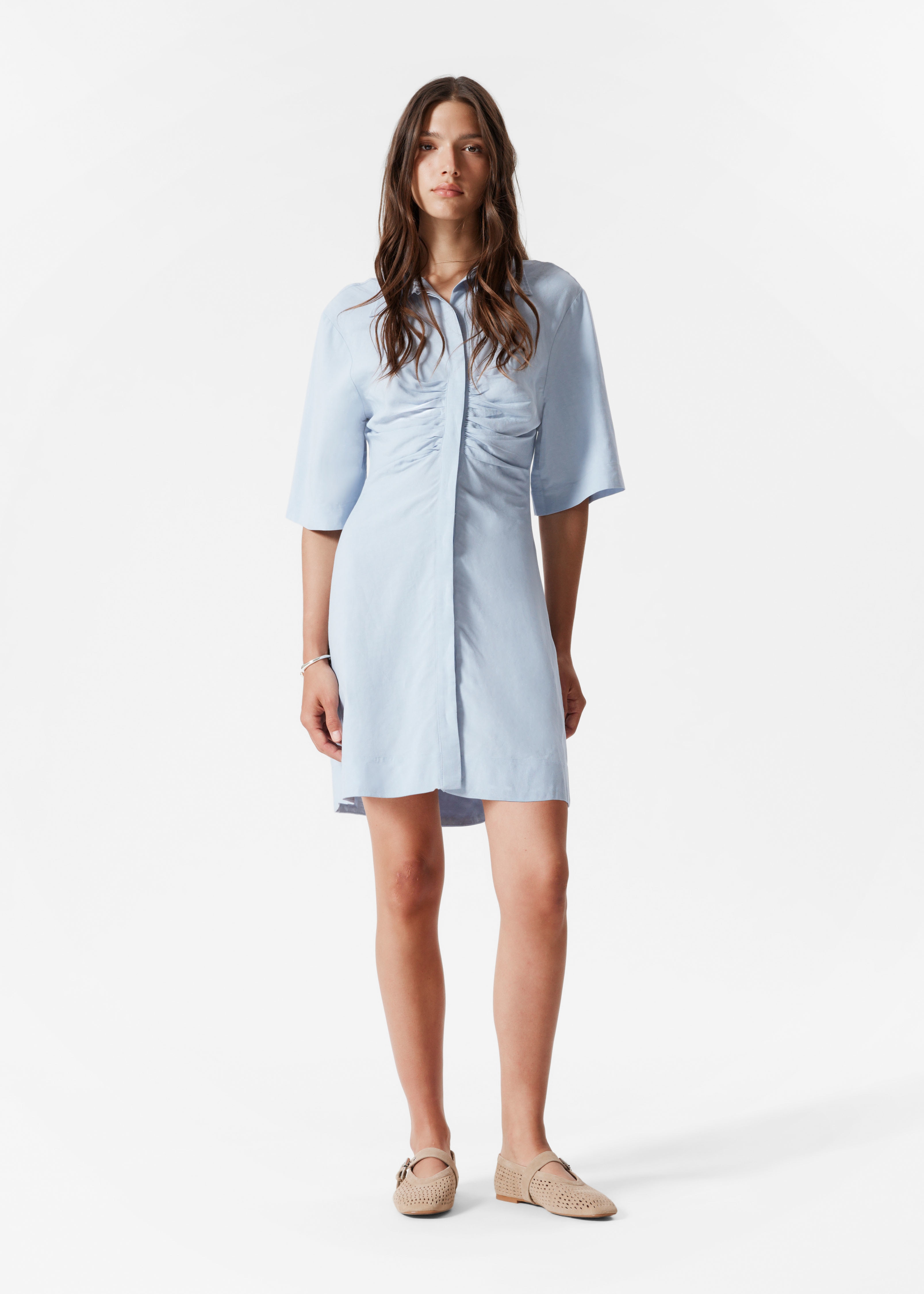 Shirt Mini Dress - Prašná modrá/Černá