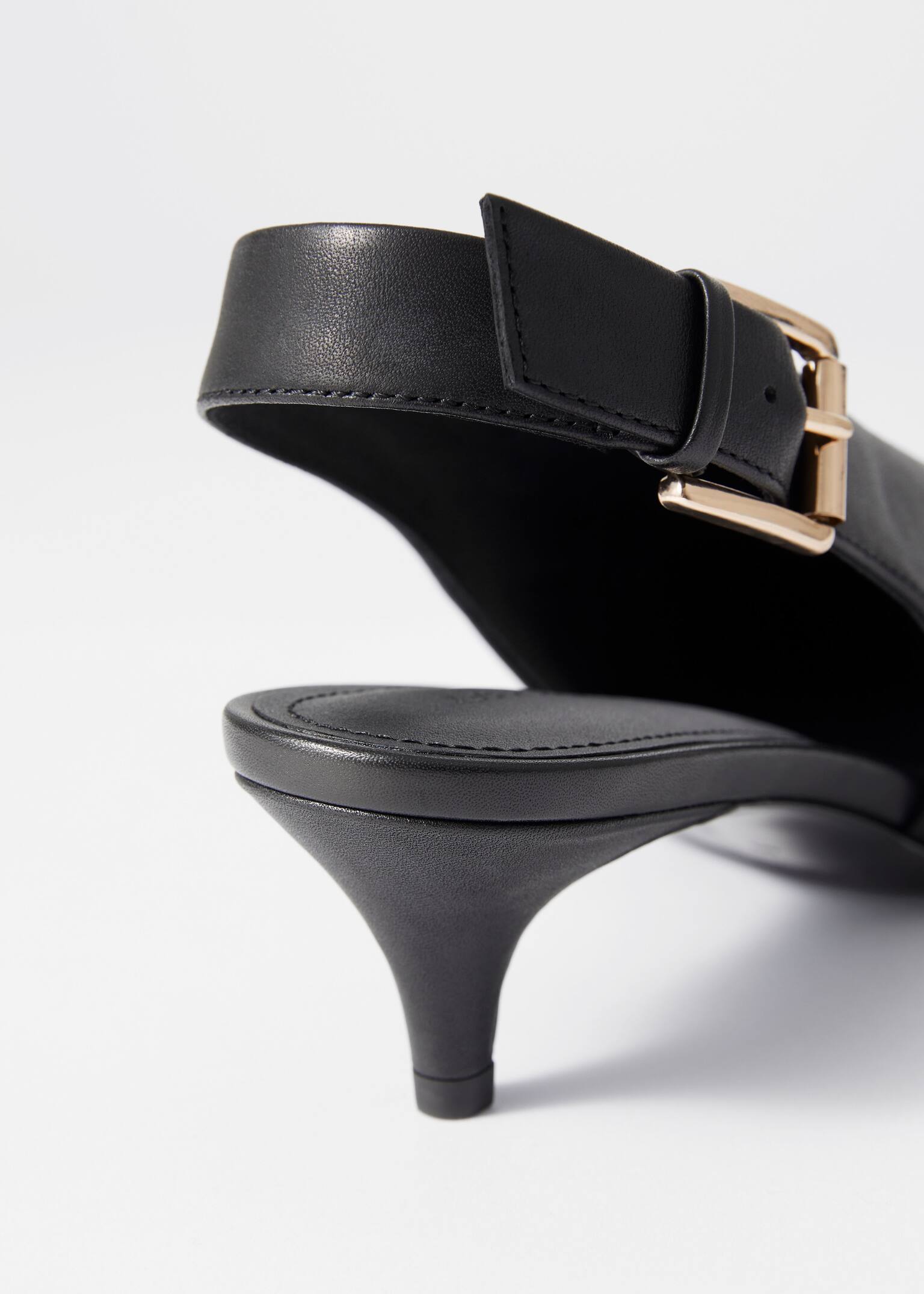 bőr slingback cicás sarkú cipő - Fekete/Bézs velúr - 2