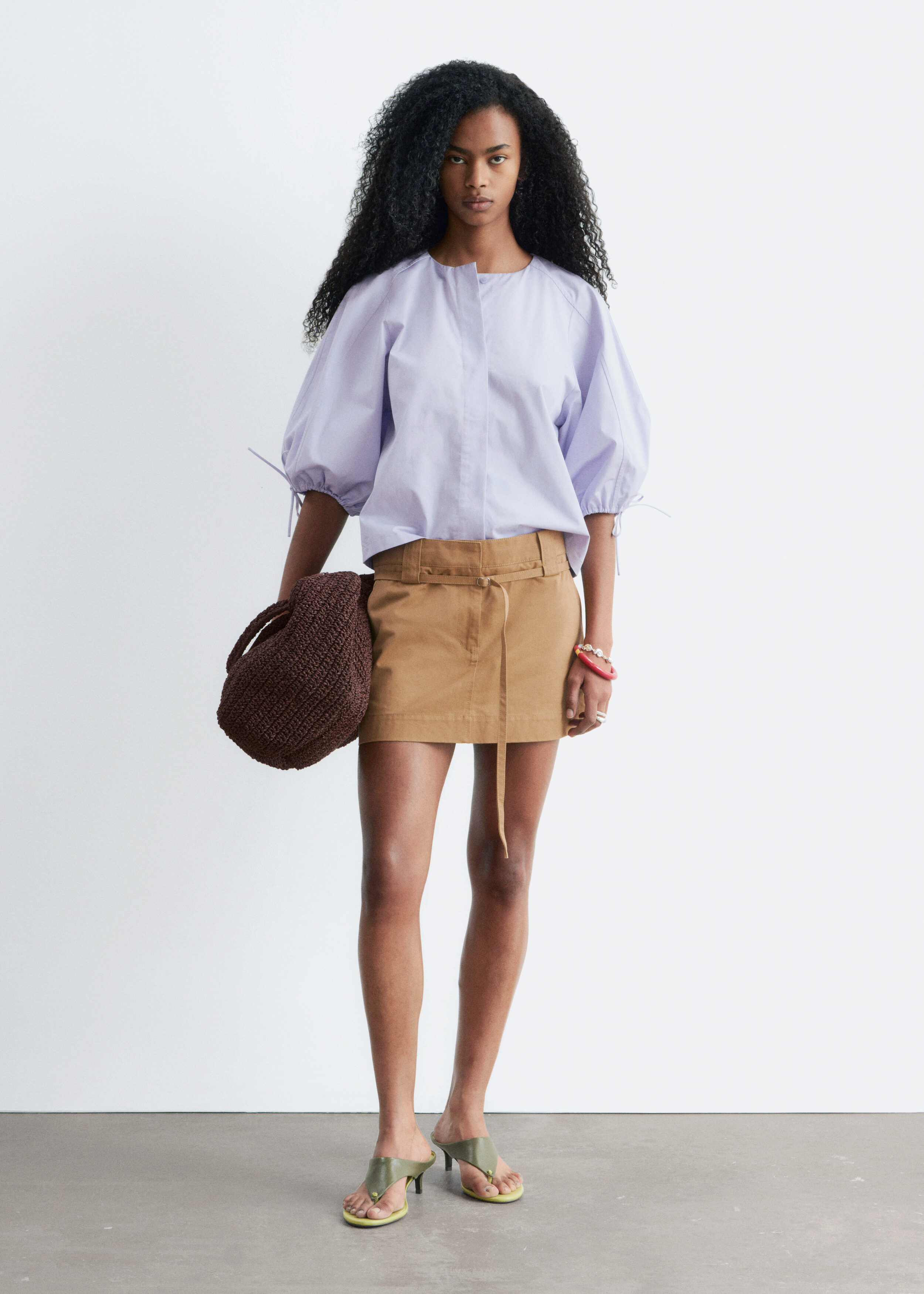 Volume-Sleeve Cotton Blouse - Lavender Grey - & Other Stories BE