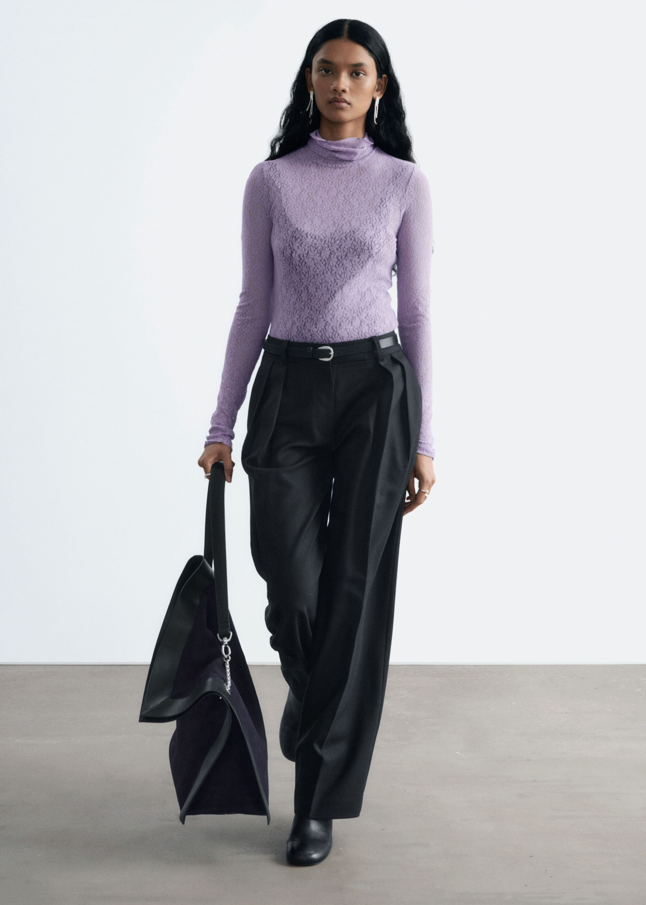 Lace Turtleneck Top - Lilac - Lookbook