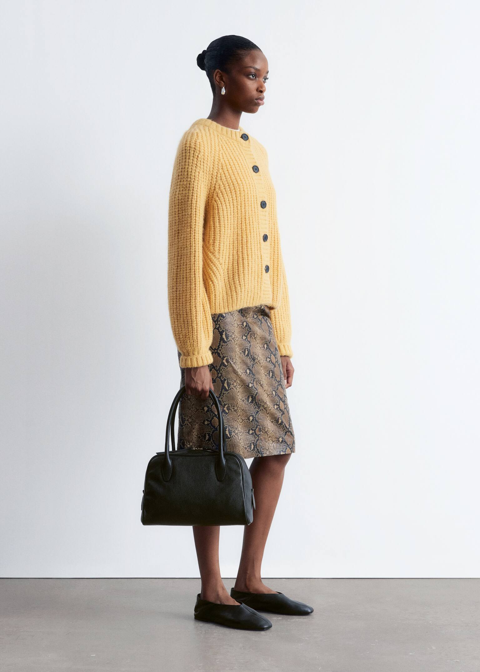 Cardigan mit Ballonärmeln - Senfgelb/Creme - 6
