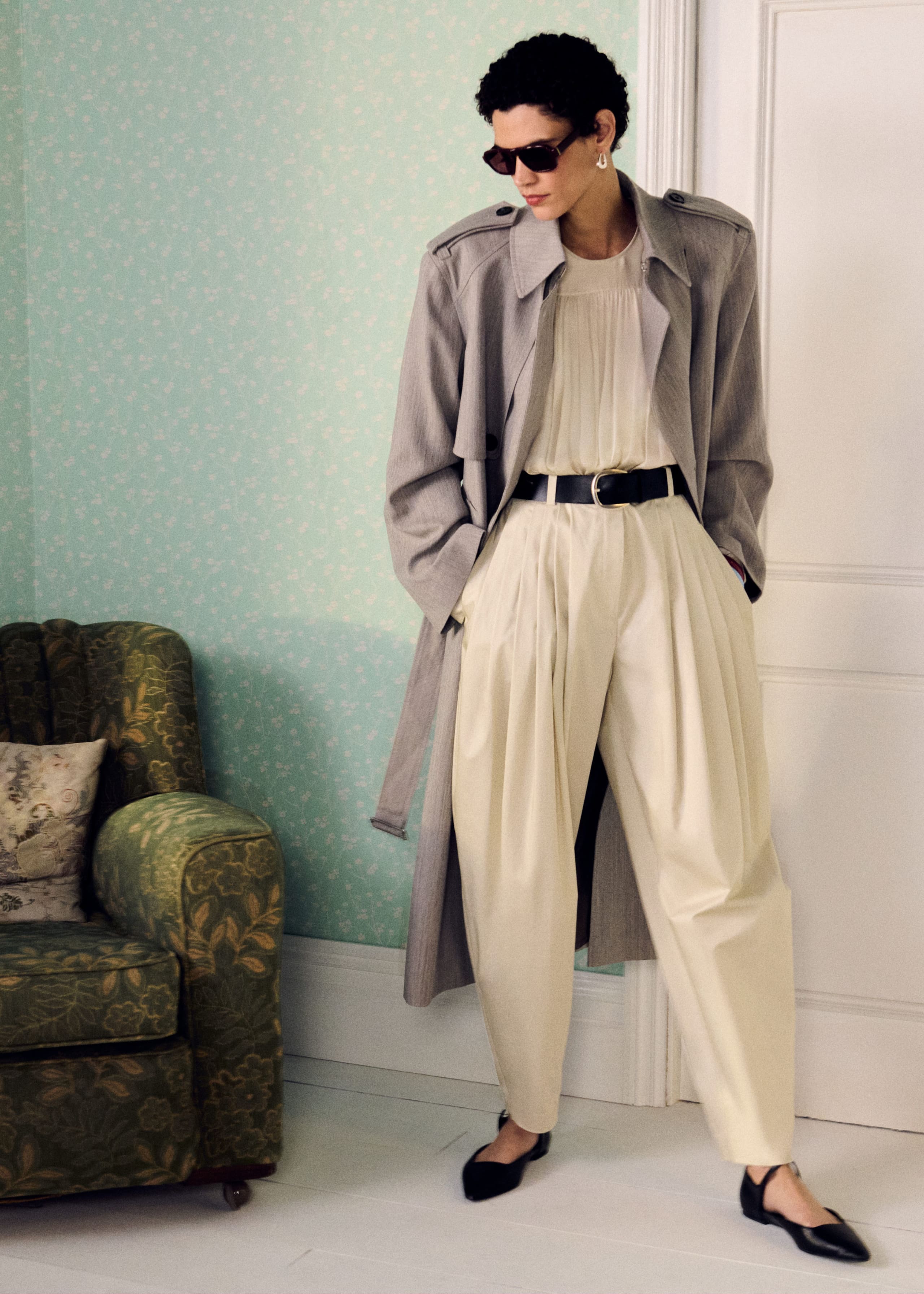 Image of Barrel-Leg Pleated Trousers